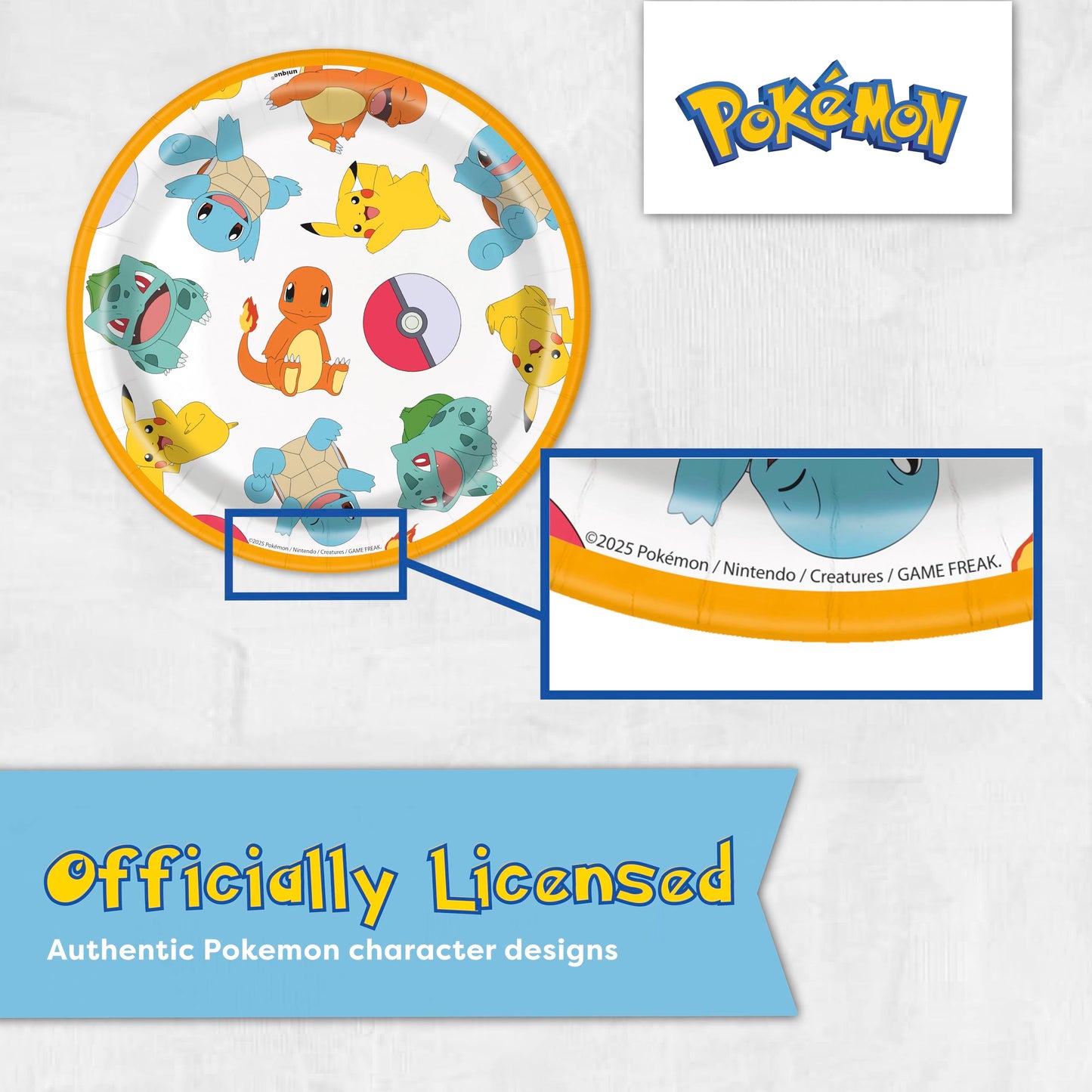 Pokemon Birthday Decorations Party Supplies for 16 - Officially Licensed Balloons, Tablecloth, Cake Plates, Napkins, Sticker