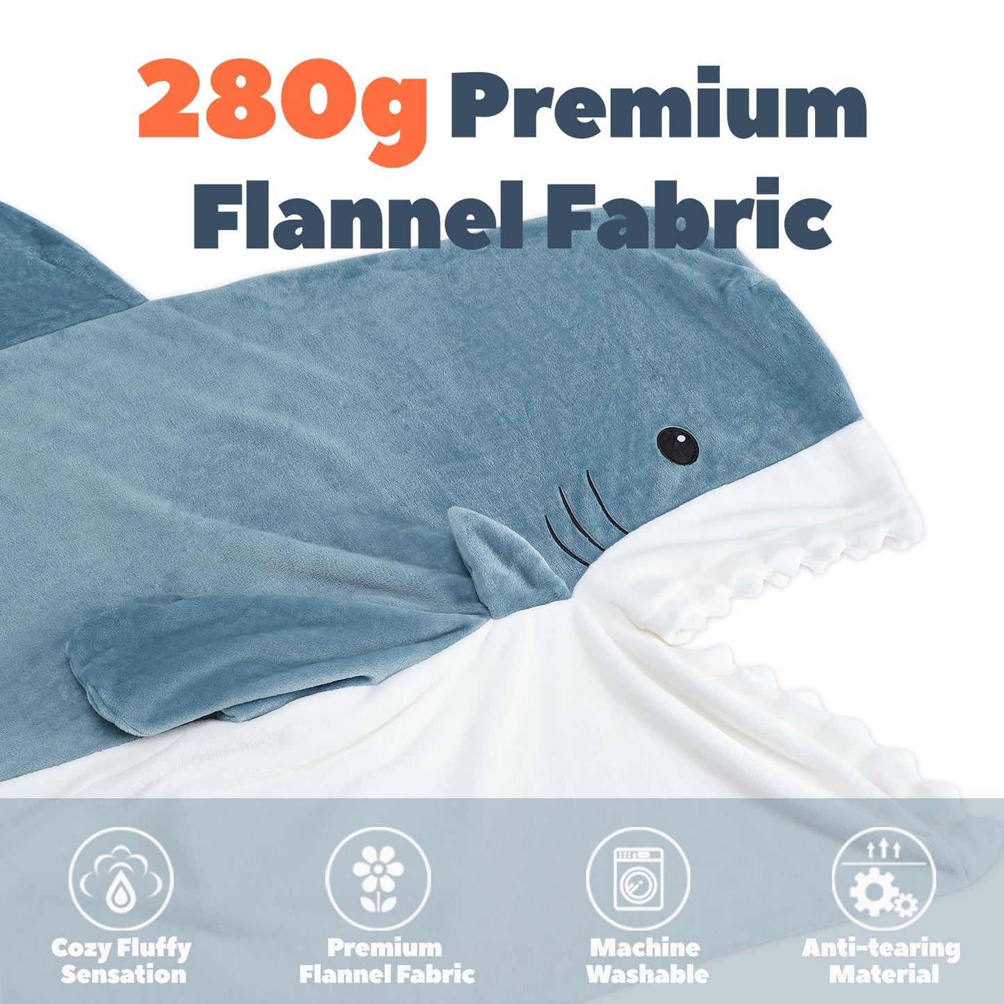 Touchat Shark Blanket for Adult Super Soft Cozy Flannel Throw Wearable Blanket, Cartoon Animals Blanket Hoodie, Sleeping Bag Cosplay Shark Costume Gifts for Shark Lovers (Blue,L)