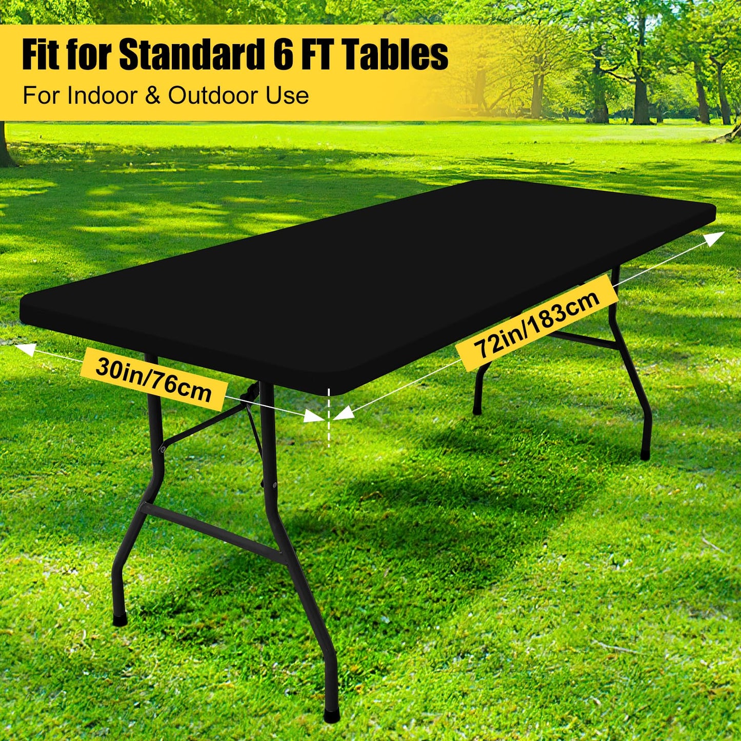 Smiry 6 Pack Rectangle Picnic Table Cloth, Waterproof Elastic Fitted Tablecloths, Washable Polyester Rectangular Patio Table Cover for Camping, Indoor and Outdoor (Black, 30"x72")