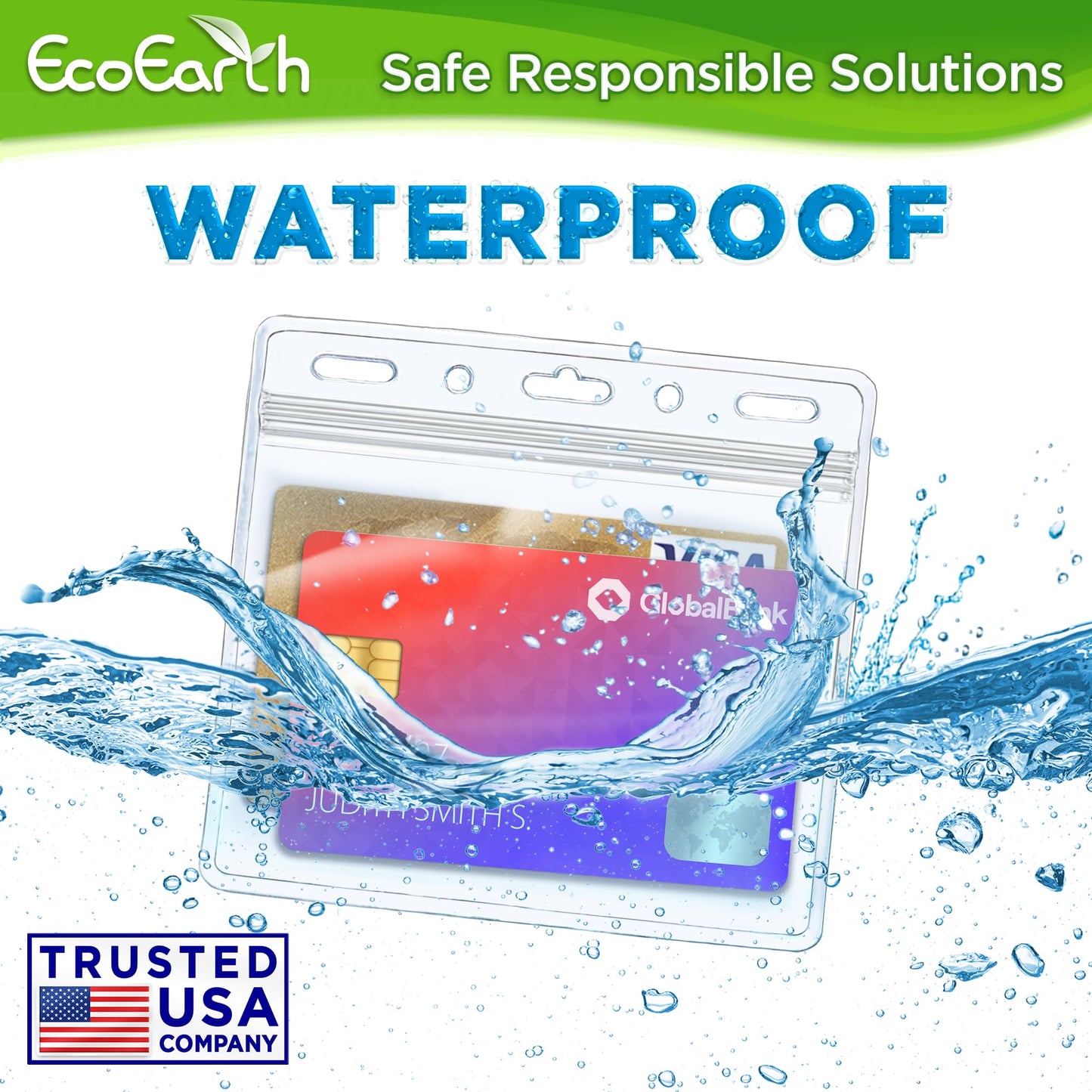 EcoEarth - Horizontal Card Protector w/Soft Edge - Sealable 4x3 Inch, Clear, 250 Pack - Waterproof ID Badge Holder - Plastic Name Tag Holder Bulk