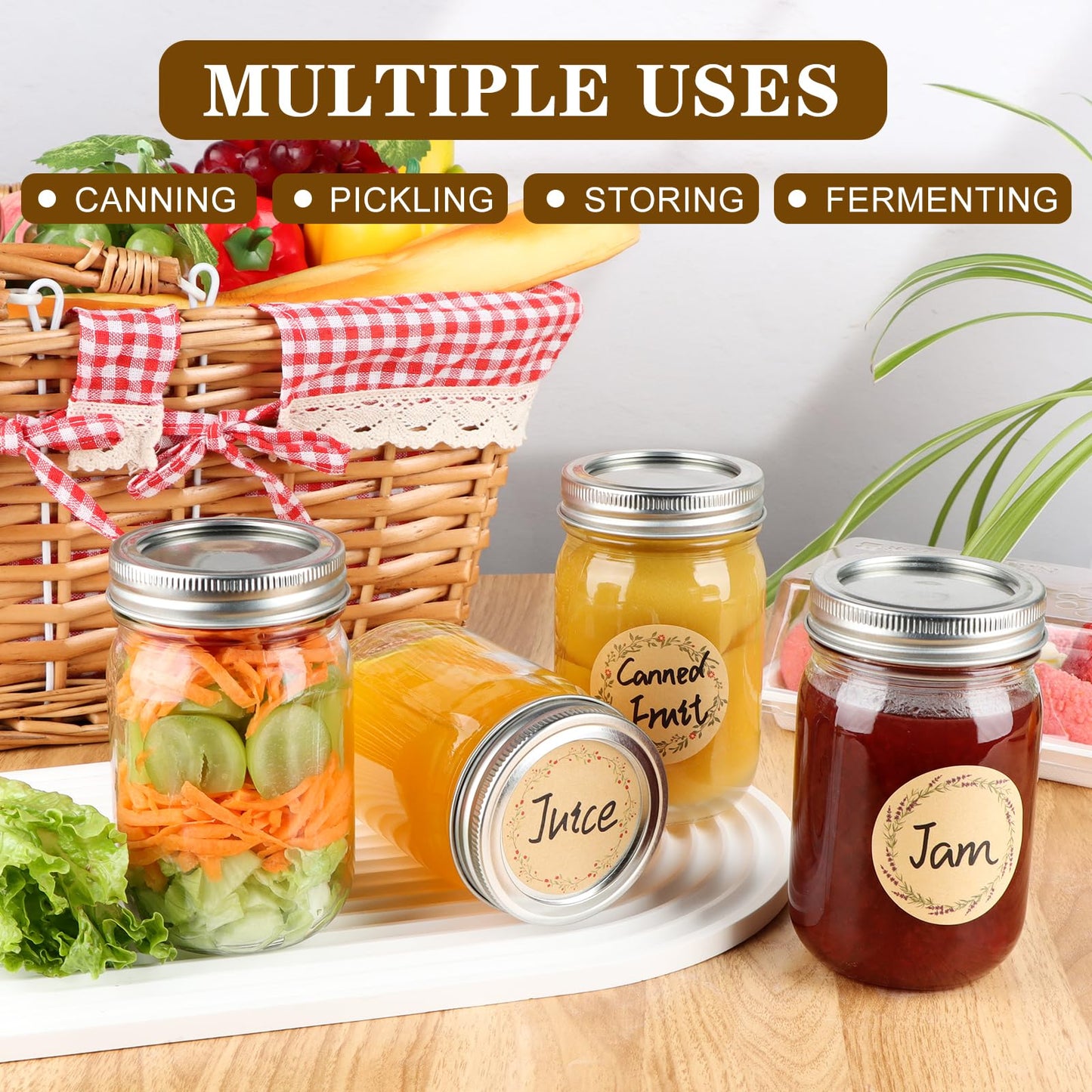 HWASHIN 20 Pack 12 oz Mason Jars with Lids and Bands, Regular Mouth Canning Jars, Clear Glass Jars for Canning, Pickling, Preserving, DIY Projects