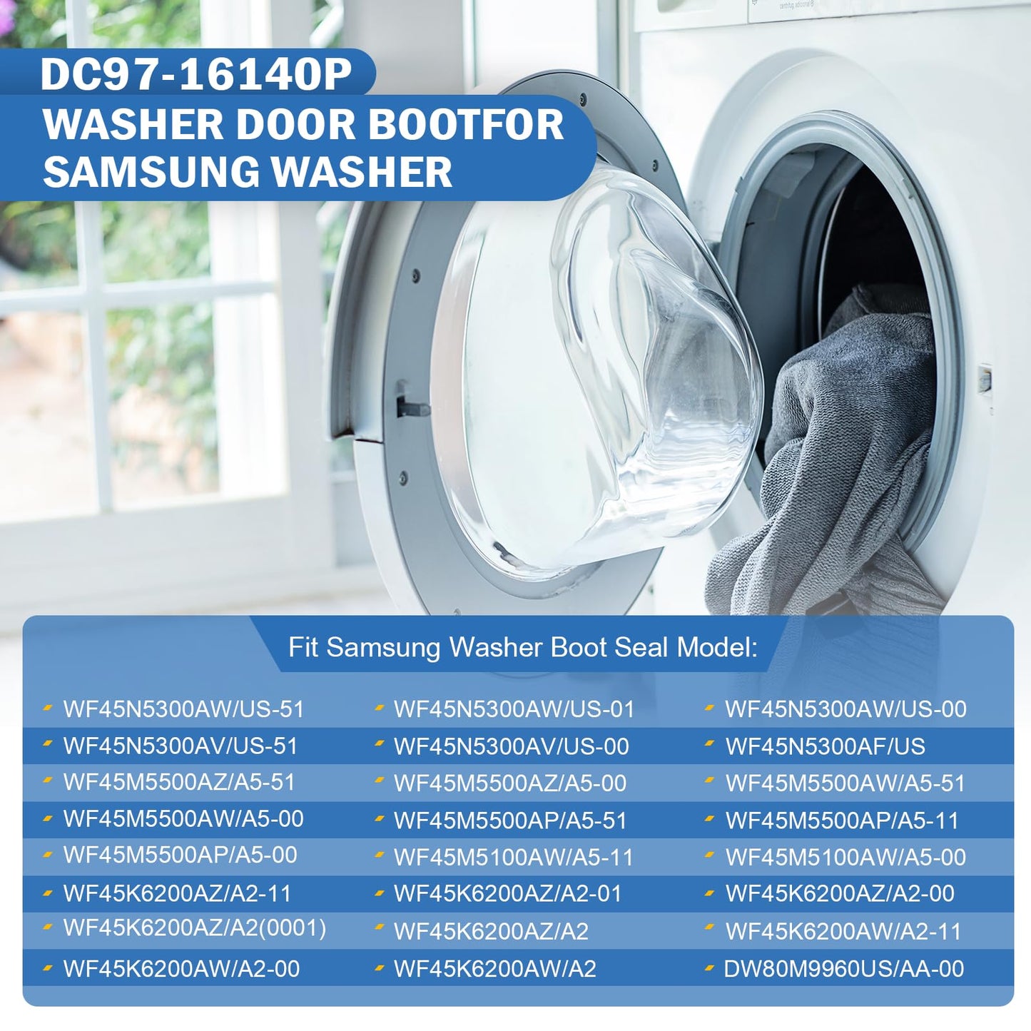 Upgraded DC97-16140P Washer Door Seal Compatible with Samsung Front Load Washer Door Seal Gasket Replacement Parts,DC97-19755A WF45K6200AW WF45K6200AZ AP6002538 PS11735181