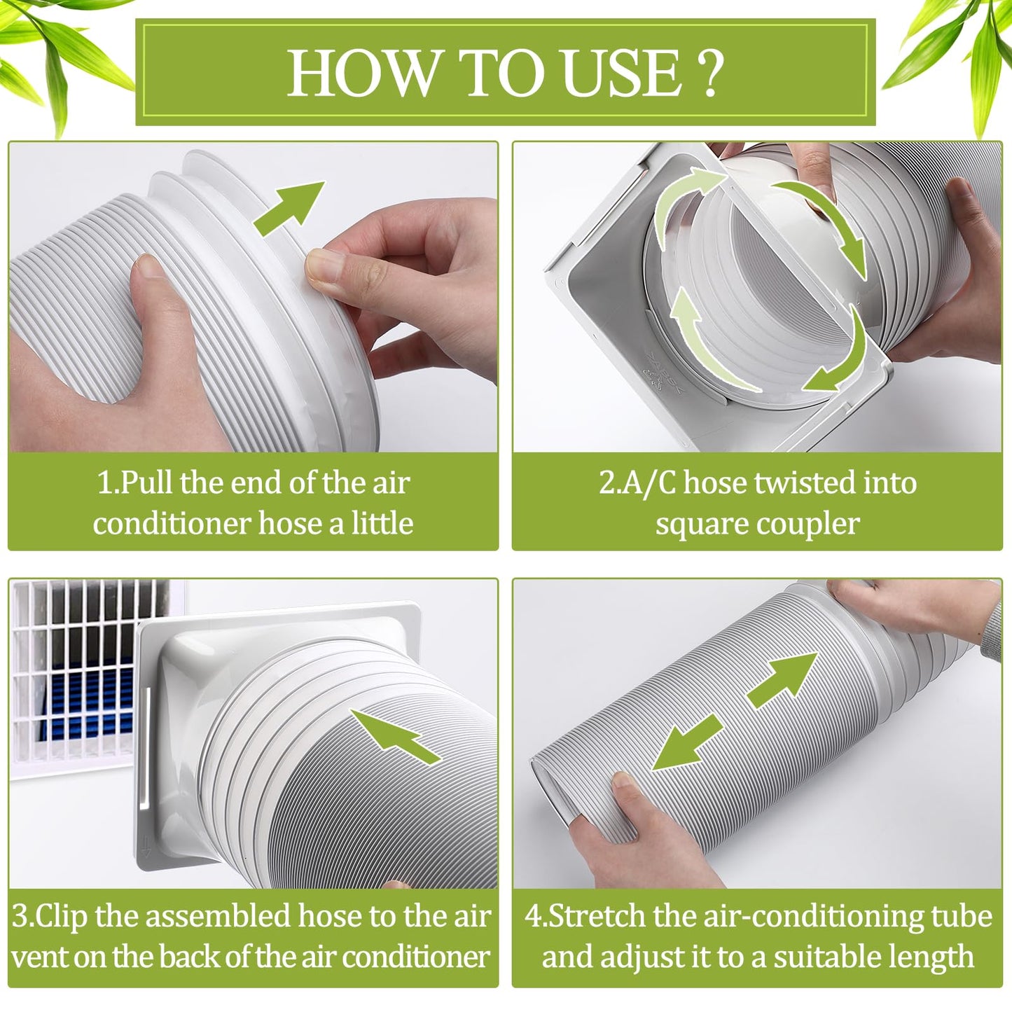 Outus 5.9'' Diameter 61'' Long Portable Air Conditioner Hose with Square Exhaust Hose Tube Adapter Portable Air Conditioner Ducting Parts