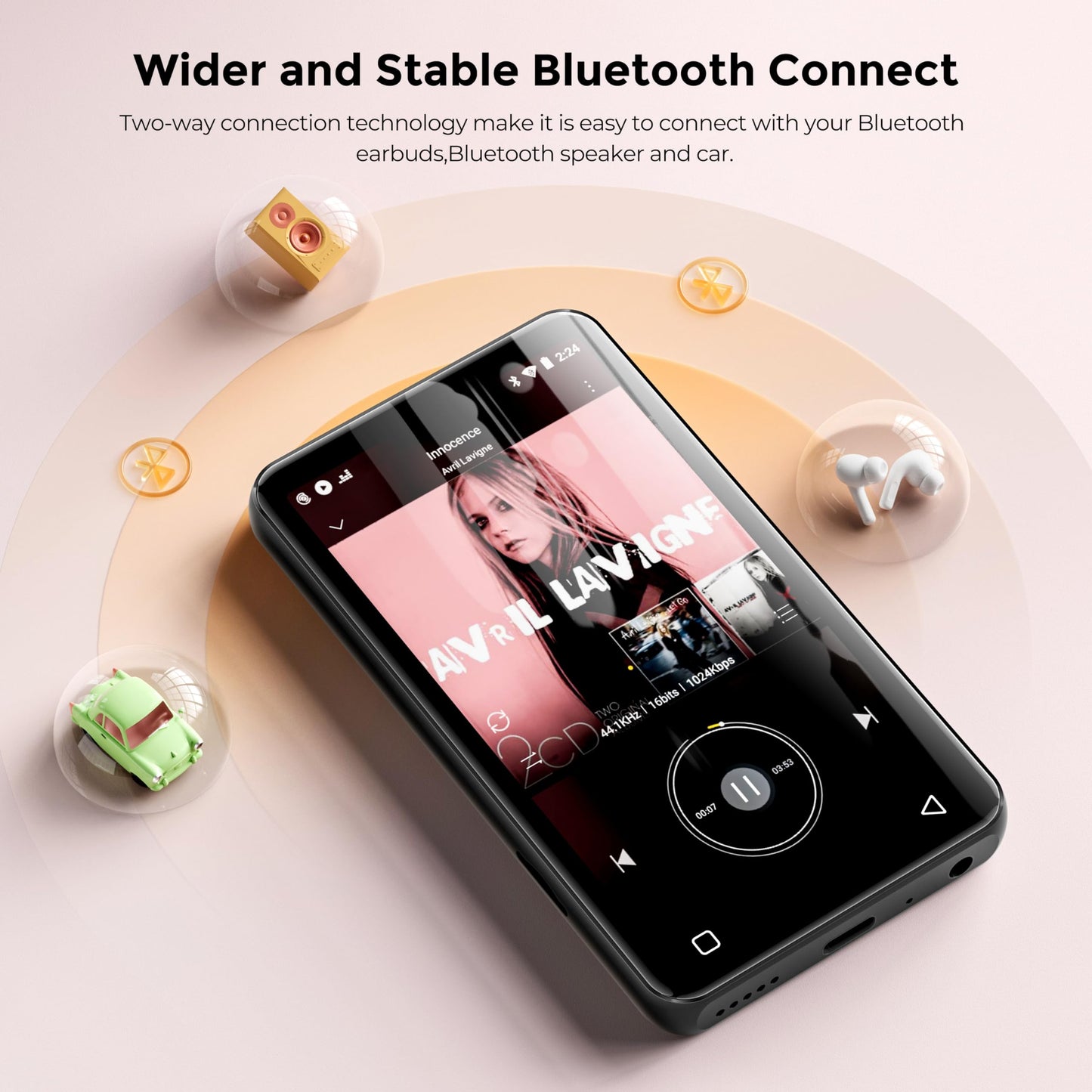 160GB MP3 Player with Bluetooth and WiFi, innioasis Music Player with Spotify,Pandora,Amazon Music,4" Touch Screen Android MP4 MP3 Player for Kids with Libby,Audible,Spotify Kids(Black)
