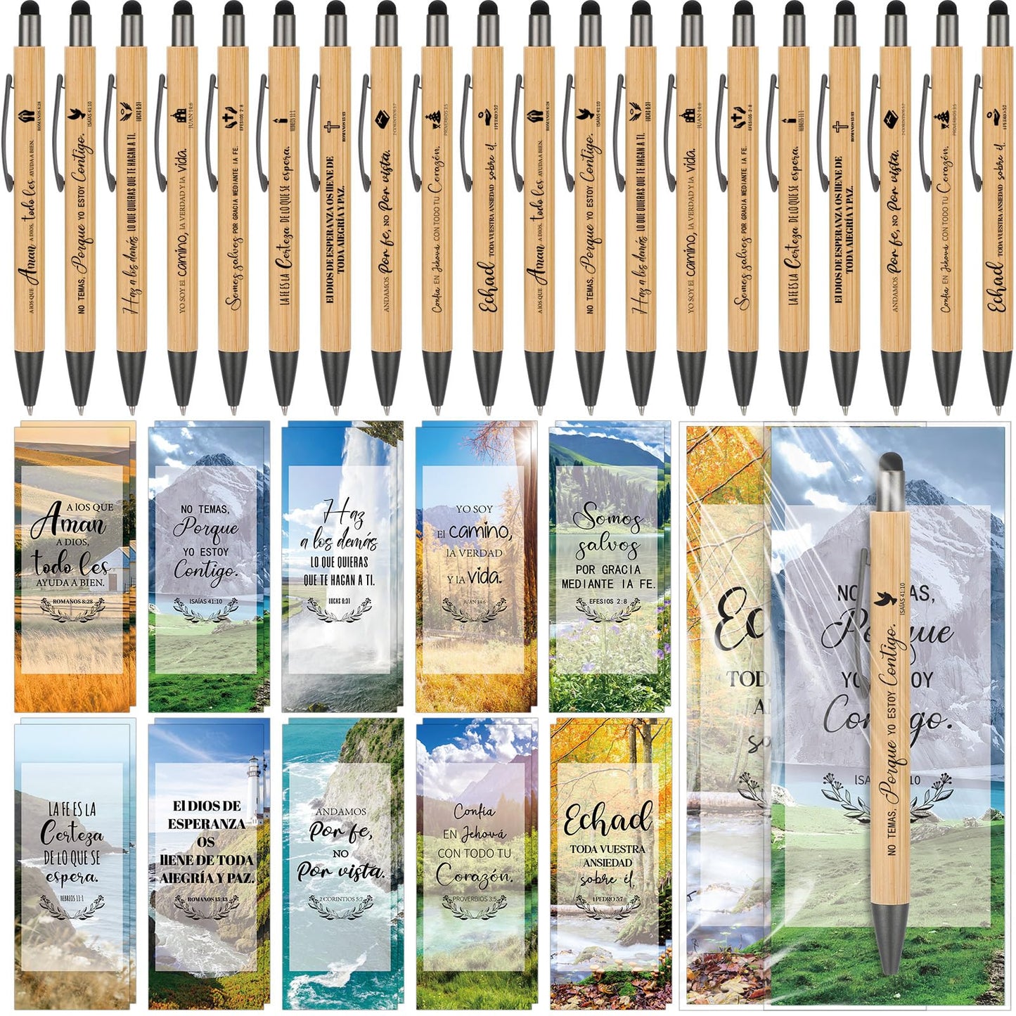 Sayglossy 80 Set Spanish Christian Father Day Gift Bulk Bible Verse Pens with Scripture Bookmarks Inspirational Religious First Communion Pen for Teacher Church Sunday School Student