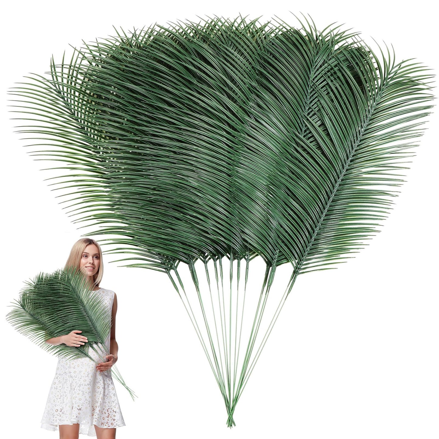 Hotop 50 Pcs Passover Large Palm Leaves 31 Inches Feast of Tabernacles Artificial Fake Palm Luau Party Greenery Leaves for Safari Jungle Stems Fronds Plant Beach Party Supplies