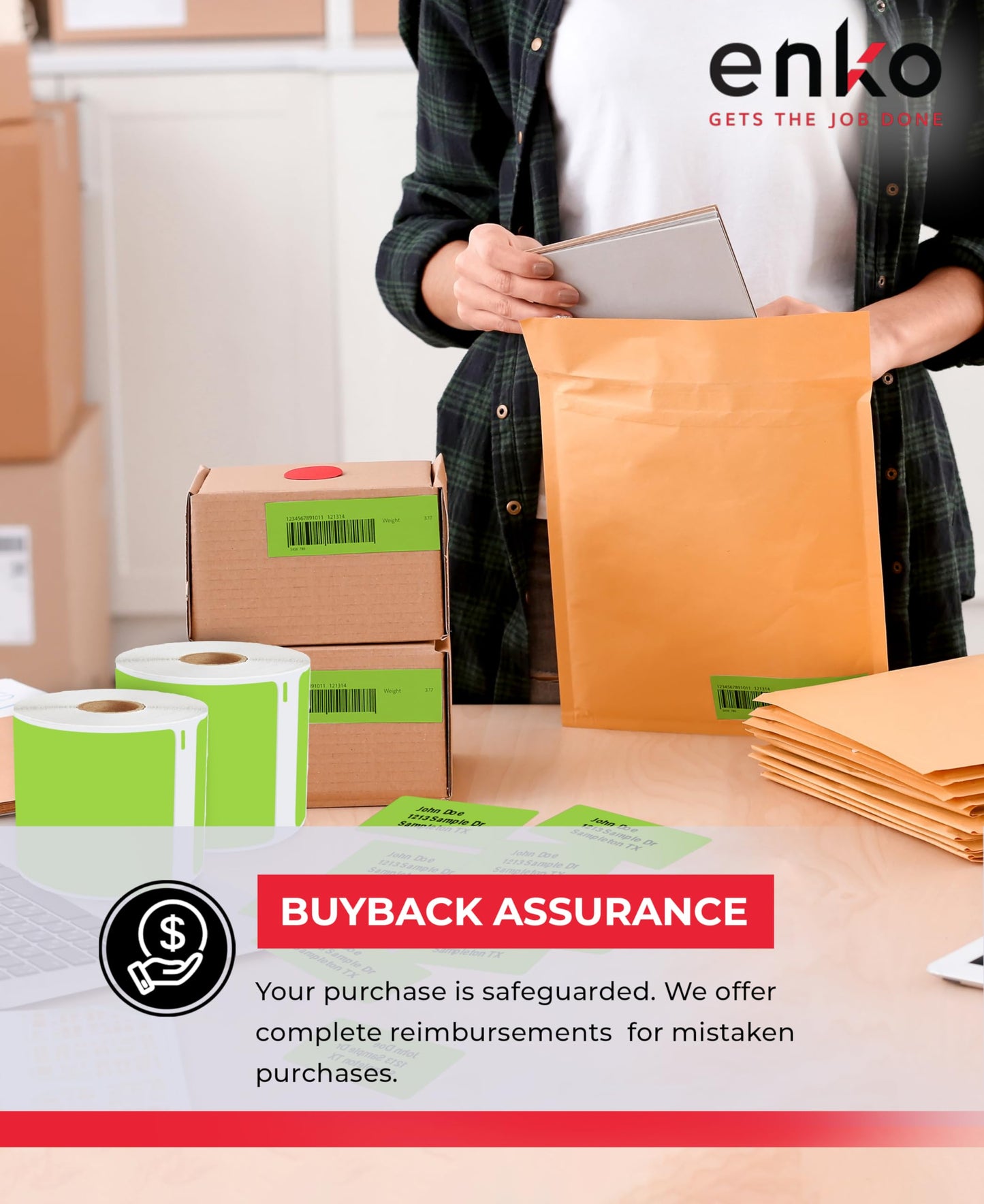 enKo [6 Rolls, 1800 Direct Thermal Labels] Green Colored Compatible for Dymo 30256 Label (2-5/16 x 4") Use with Dymo, Rollo Thermal Printer as Shipping & Mailing Labels