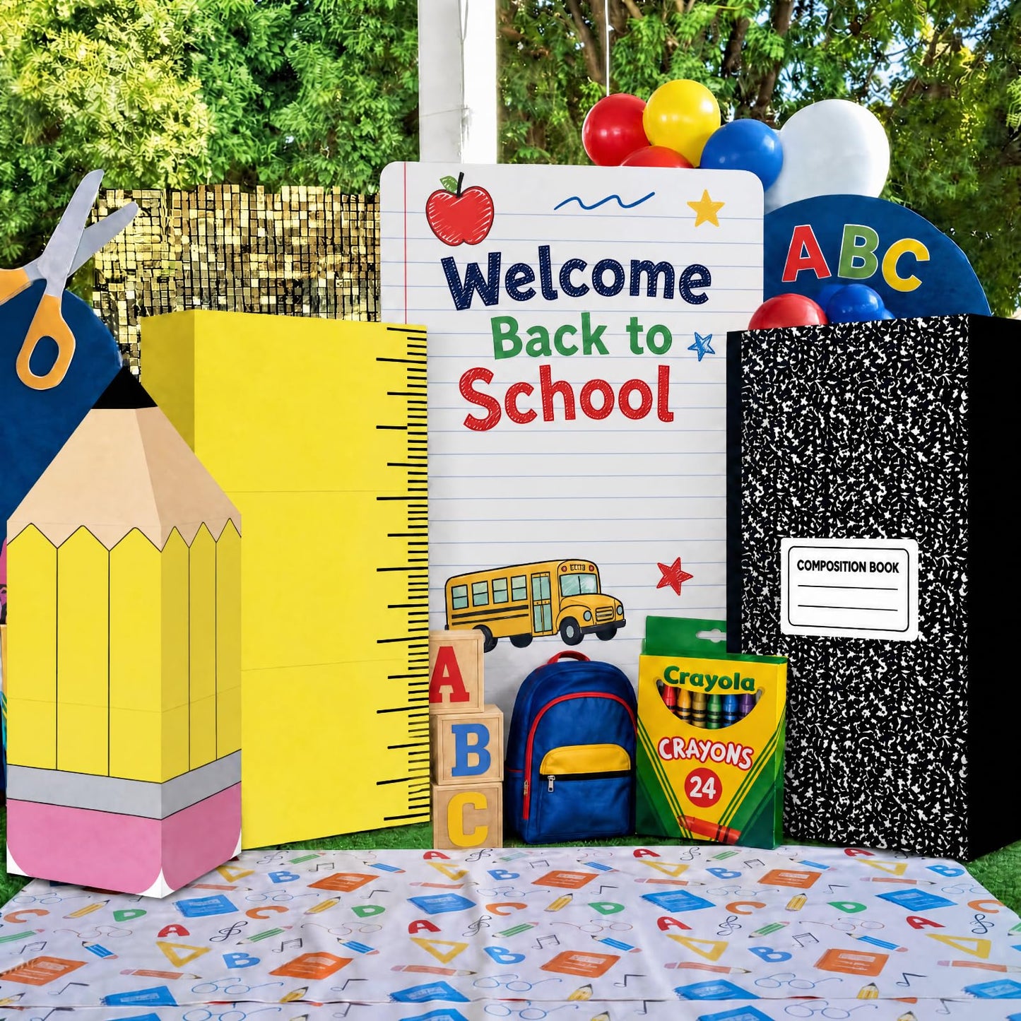 YooNotee 47.24" x 23.62" Kindergarten Graduation Decorations Preschool Decoration Giant Pencil Notebook Rulers Boxes Large Classroom Decor Class of 2026 Photo Booth Props for Preschool Kindergarten