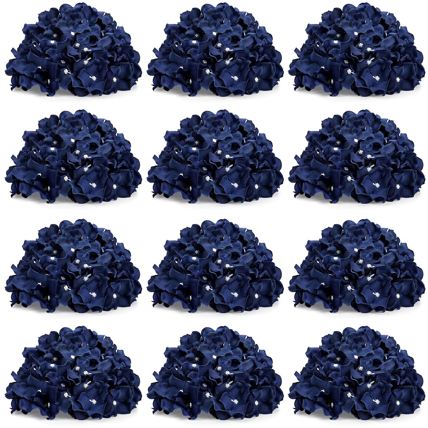 DIYDOFUN Hydrangea Flower Balls for Centerpieces - 12 PCS Artificial Floral Arrangement with Base, 8.27 Inch Diameter Fake Silk Kissing Ball for Wedding Table Home Party Decor - Navy Blue