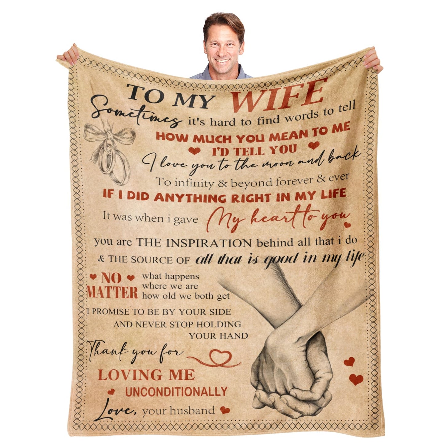YPURTSD Wife Birthday Gifts from Husband Ideas - Happy Wedding Anniversary Romantic Gifts for Women - I Love You Gift for Her - Mothers Day Birthday Presents for Her - to My Wife Blanket 60"x80"