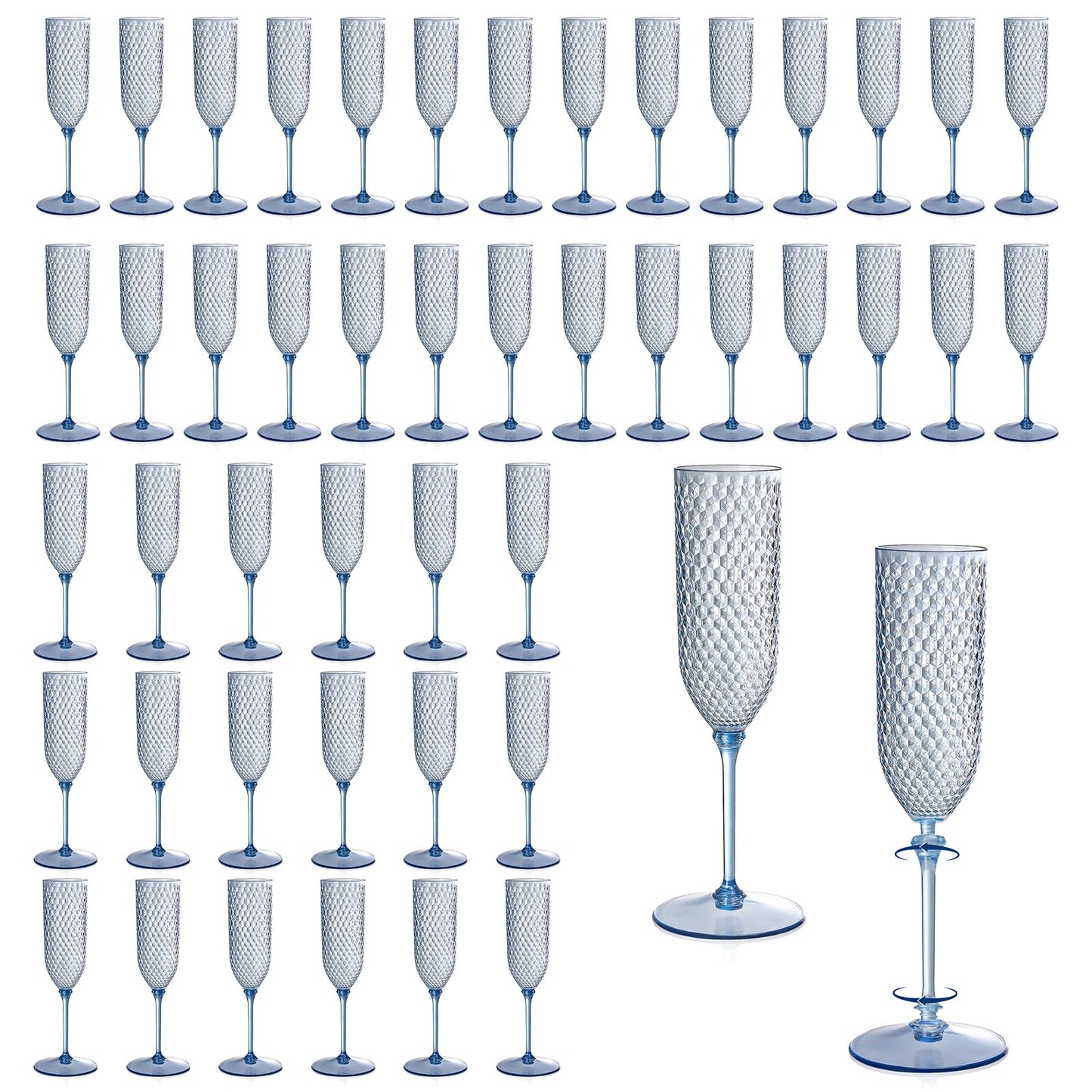 XUWAIDSGN 48 Pack Blue Detachable 2 piece Champagne Flutes 5.5 Oz Unbreakable Plastic Mimosa Disposable Champagne Glasses Drinking Cups Stemmed Reusable Wine Toasting Glasses for Wedding