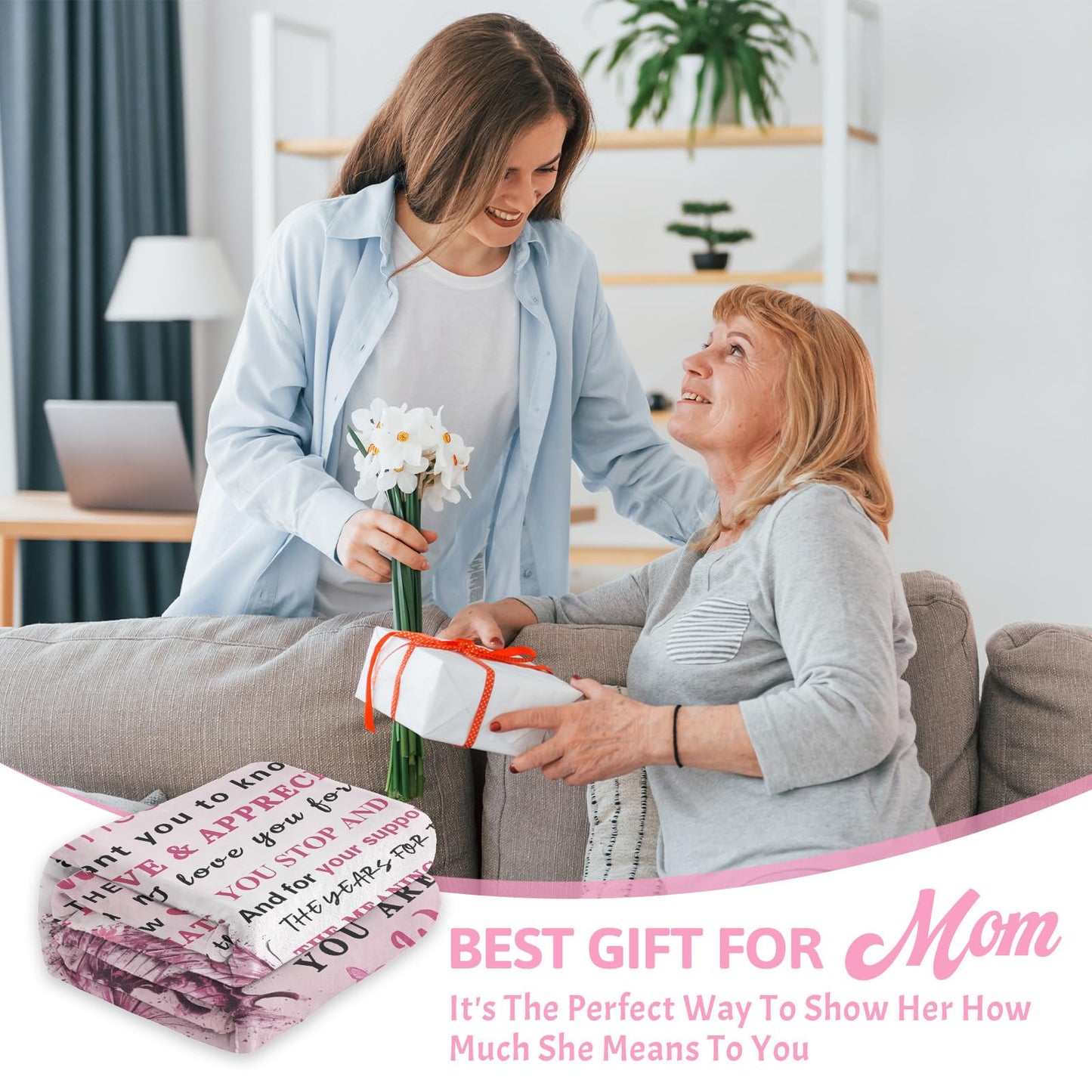 Gifts for Mom, Mom Birthday Gifts, Moms Gift from Daughter Son, to My Mom's Blanket, Soft Flannel Blanket for Mom 60" x 50"