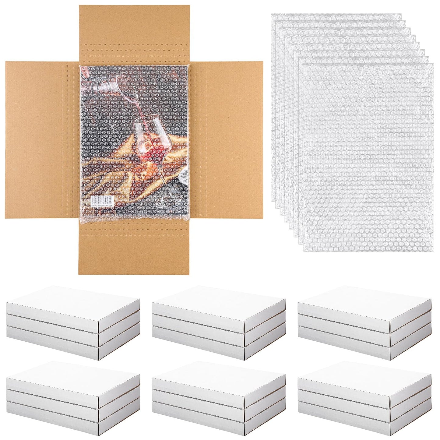 Fullhawl 30 Pack Corrugated Comic Book Mailers with 30 Bubble Bags, Comic Book Shipping Box Easy Fold Cardboard Photo Box for Mailing Packaging, Height Adjustable (White,7.8 x 11 x 1.2 Inch)