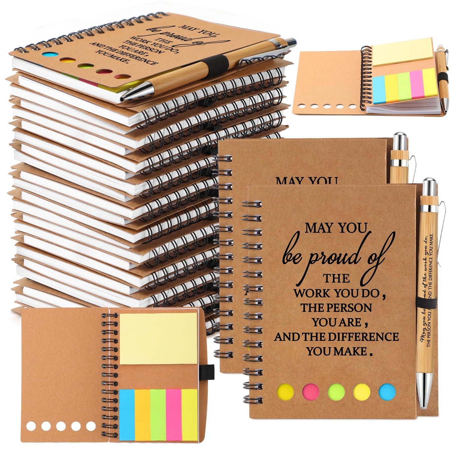 Chuangdi 40 Sets End of Year Teacher Appreciation Gifts Inspirational Spiral Notebook Journal with Sticky Notepad Motivational Pen Bulk Thank You Gifts for Coworker Team Office Supplies (Kraft)