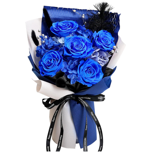 Tobilu Graduation Flowers Bouquet - Father Day Gifts Royal Blue Real Eternal Preserved Roses with Gift Box Card for Women Men Wife Birthday Anniversary Valentine