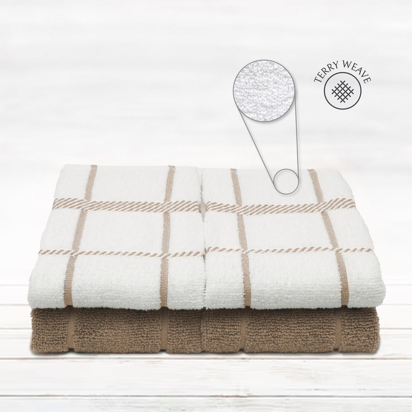 Mellow Buff 100% Cotton Terry Dish Towels, 4 pack16 x26 Inches, Super Soft and Absorbent Kitchen Towels, Perfect for Kitchen Cleaning and Dish Washing | Tan