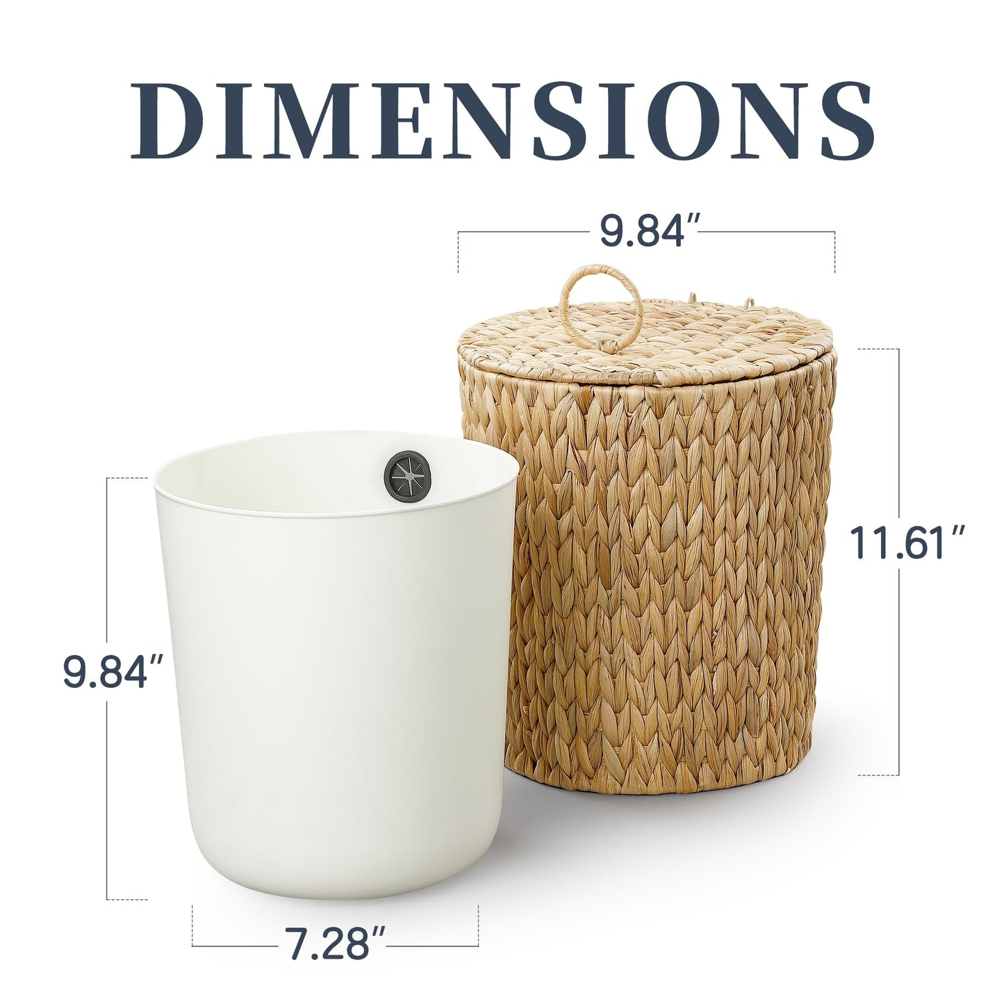Coeusy 4 Gallon Wicker Trash Can with Lid, Small Bathroom Trash Can, Water Hyacinth Woven Waste Basket, Rattan Boho Decorative Garbage Can with Removable Liner for Bedroom, Home Office (Round,Natural)