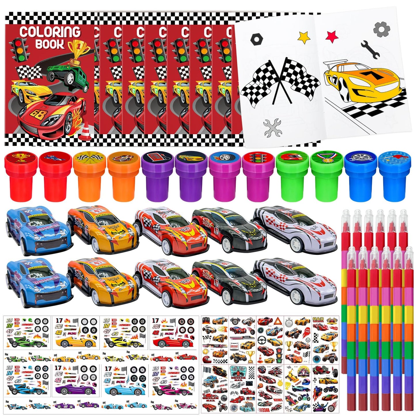 144 Pcs Race Car Coloring Book Bulk,Checkered Flags Racing Party Favors Goodie Bags Fillers, Let's Go Racing Birthday Party Supplies Classroom Reward Prizes Pinata Gift for Race Fans(Race)
