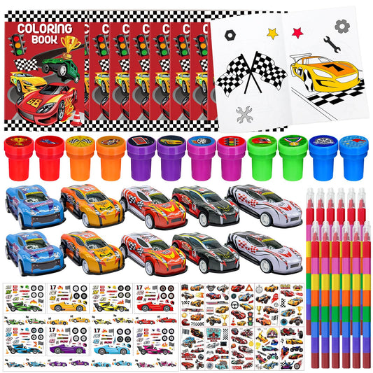 144 Pcs Race Car Coloring Book Bulk,Checkered Flags Racing Party Favors Goodie Bags Fillers, Let's Go Racing Birthday Party Supplies Classroom Reward Prizes Pinata Gift for Race Fans(Race)