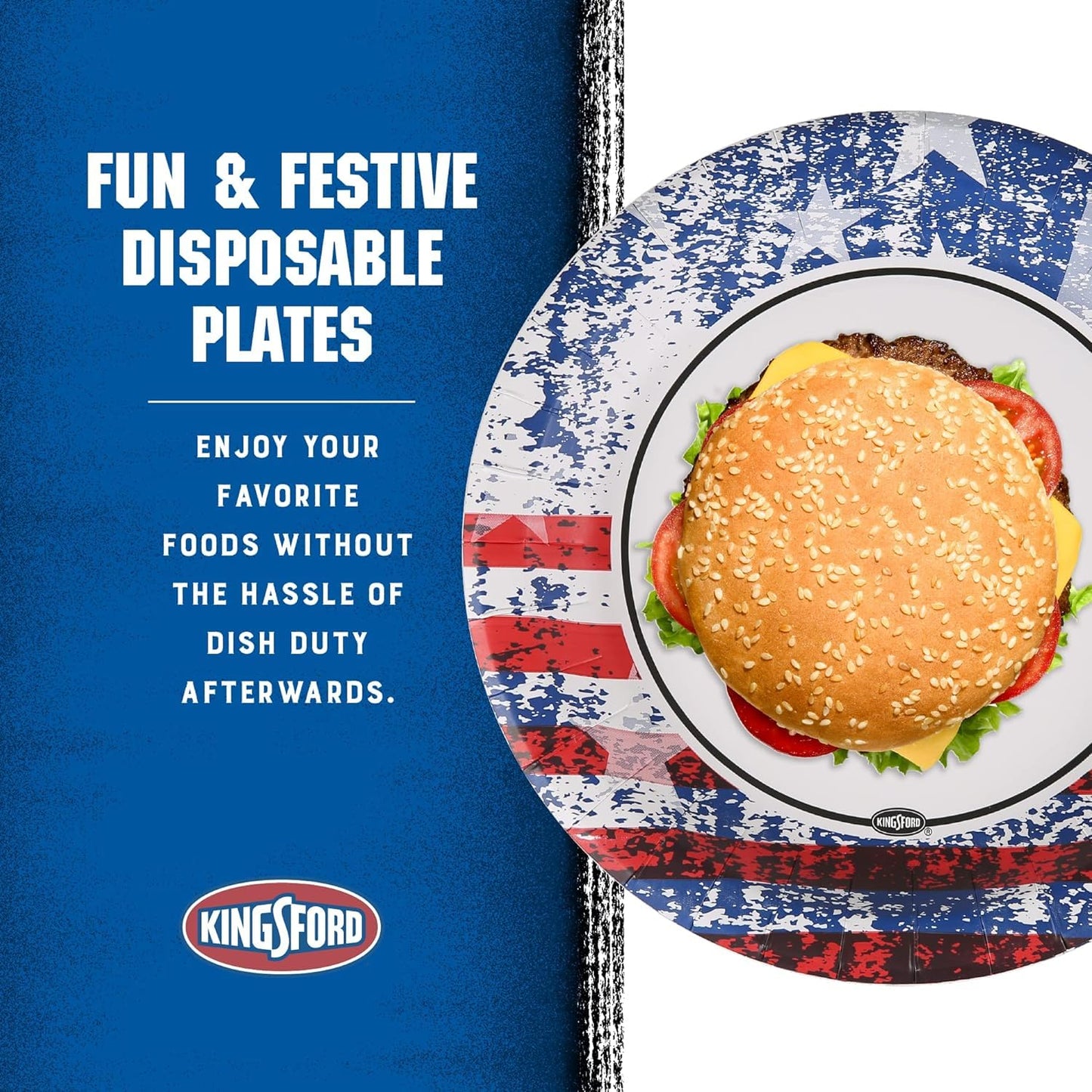 Kingsford Heavy Duty Paper Plates, Patriotic American Flag Disposable Dinner Plates for BBQ Parties, Tailgates, and Outdoor Cookouts, Durable Party Tableware, 10 Inch, 35 Count - 6 Pack