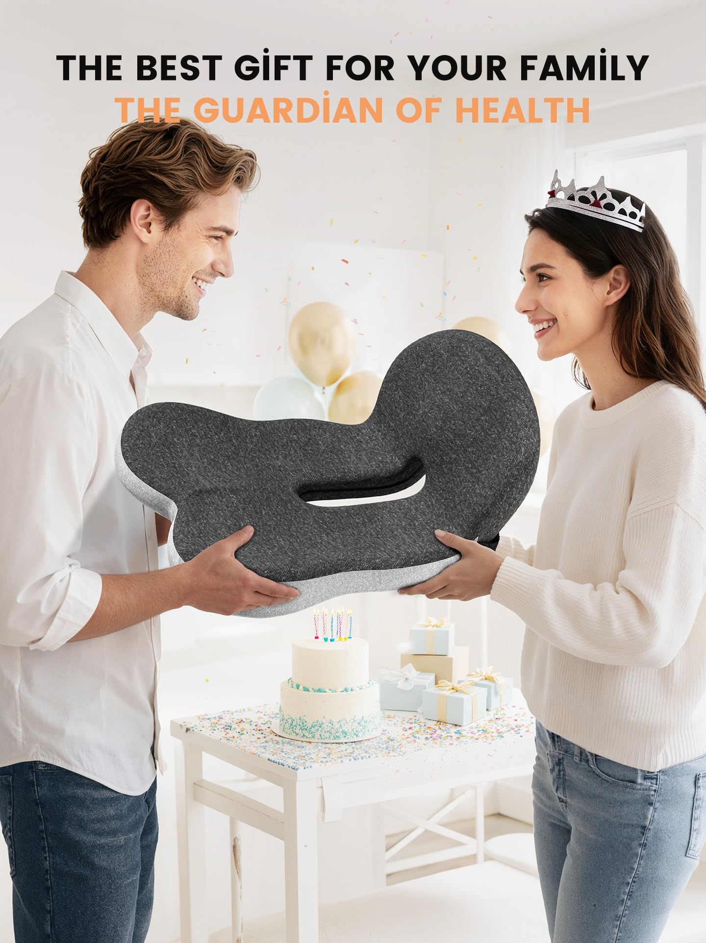 QEGOON Office Chair Seat Cushion for Long Sitting Workers - L-Shaped Ergonomic Memory Foam with Tailbone Support & Adjustable Strap