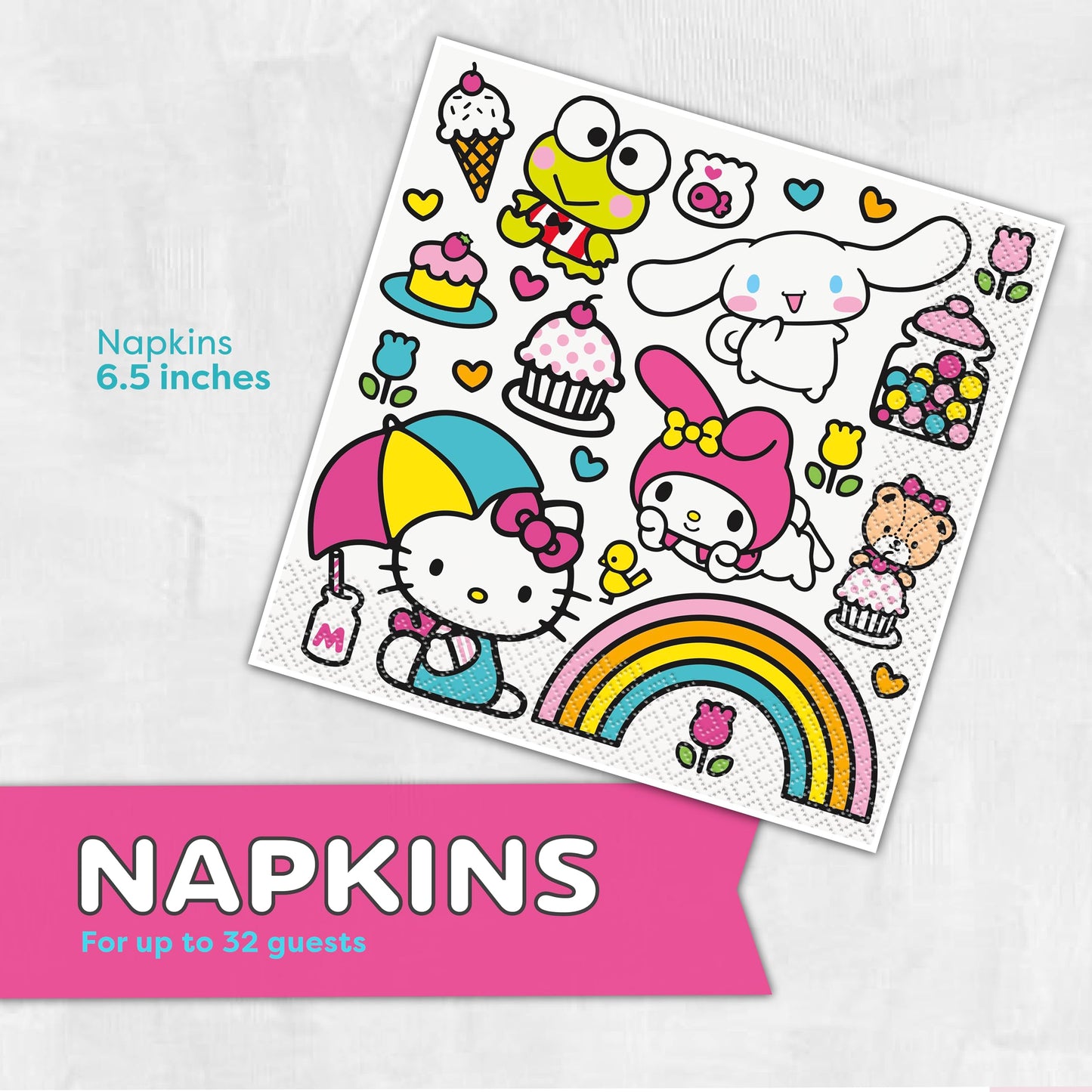 Hello Kitty Birthday Decorations & Party Supplies | Serves 32 | Hello Kitty Plates and Napkins, Sticker | Officially Licensed
