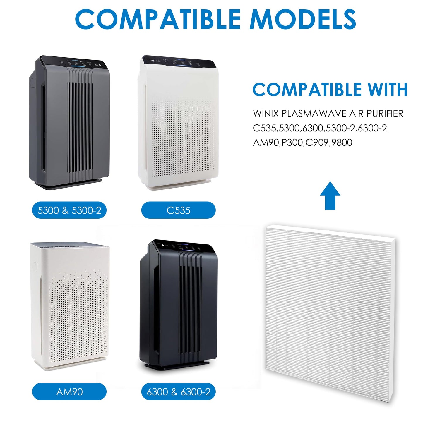 Flintar 115115 Filter A, Made in TAIWAN, Compatible with Winix Air Purifier C535, C909, 5300, 6300, P300, H13 Grade Replacement Filters, 4-Pack