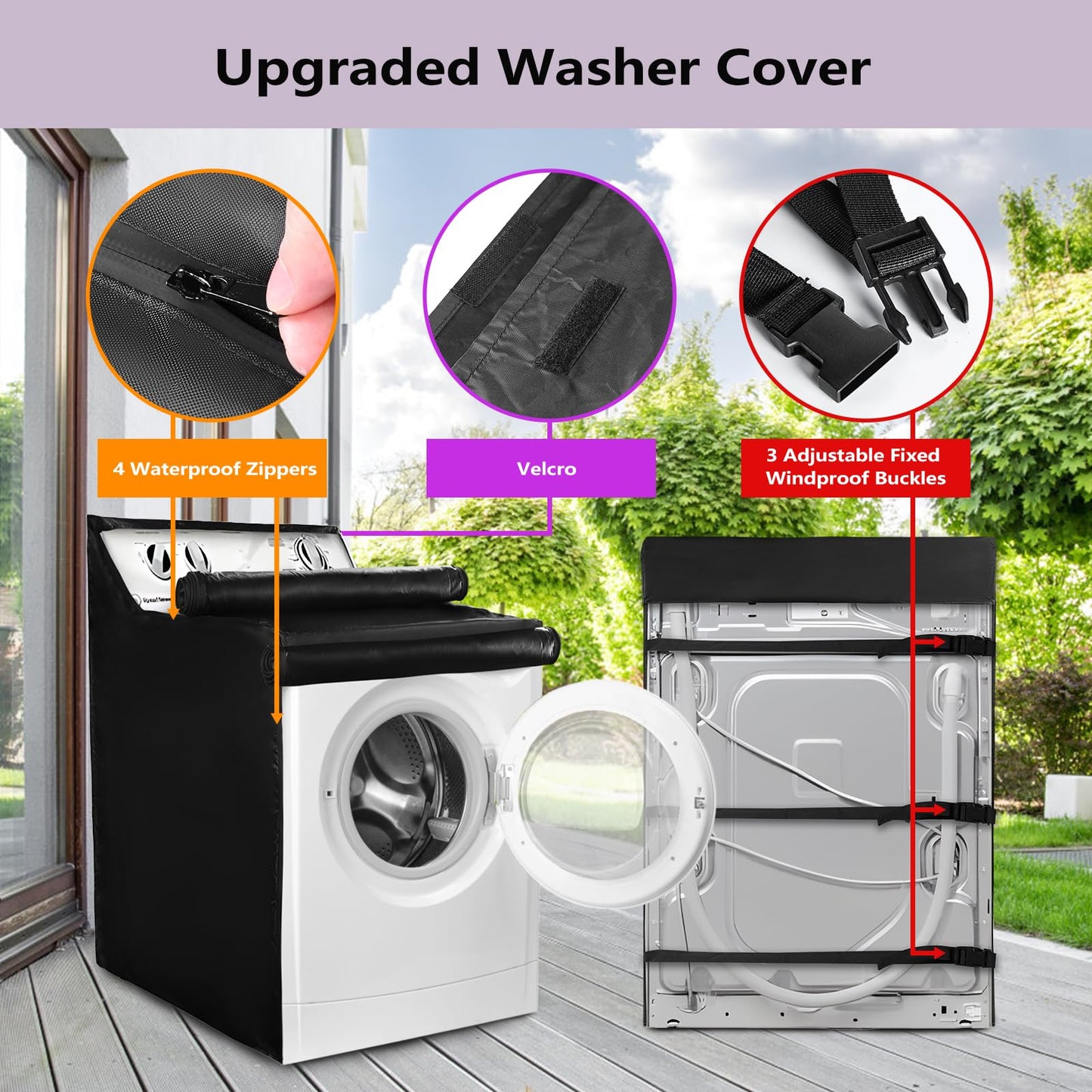 420D Heavy Duty Waterproof Washer & Dryer Cover with Easy-Install Zipper, Universal Fit for Top-Loading and Front-Loading Washing Machines 2 Pcs