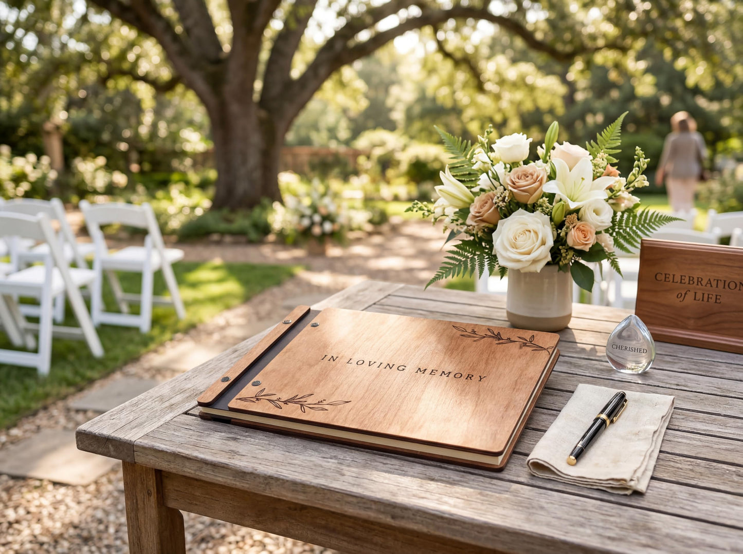 Aspen Studio Funeral Guest Book with Signing Pen in Loving Memory Wooden Funeral Guest Book for Memorial Funeral Service with Signing Pen for Funeral Reception
