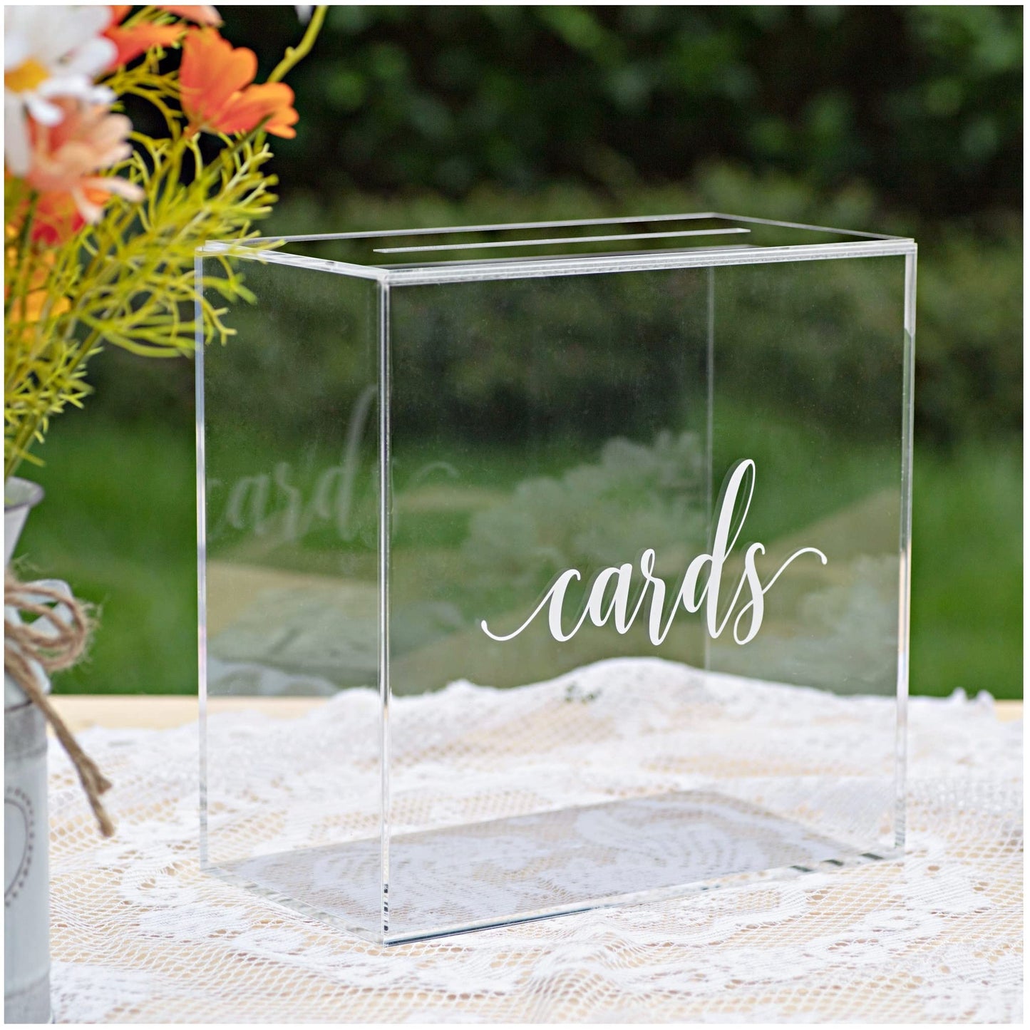 UNIQOOO Clear Acrylic Card Box w/Slot, Thick DIY Wedding Box Blank White Print, Large 10x10x5.5 in, for Reception Decoration Fundraiser Money Box Election Ballot Graduation Keepsake Party Favor