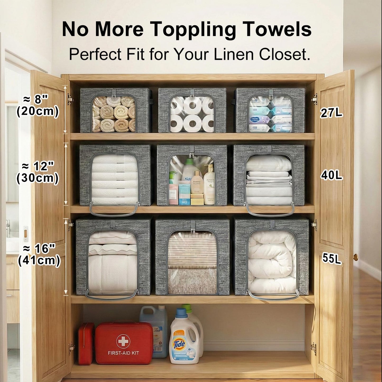 GoMaihe Clothes Storage Bin with Metal Frame: 6-Pack Stackable Closet Storage Bin with Lid & Clear Window, Sweater Boxes Storage for Closet Bedding Clothing Storage Organizer 40L