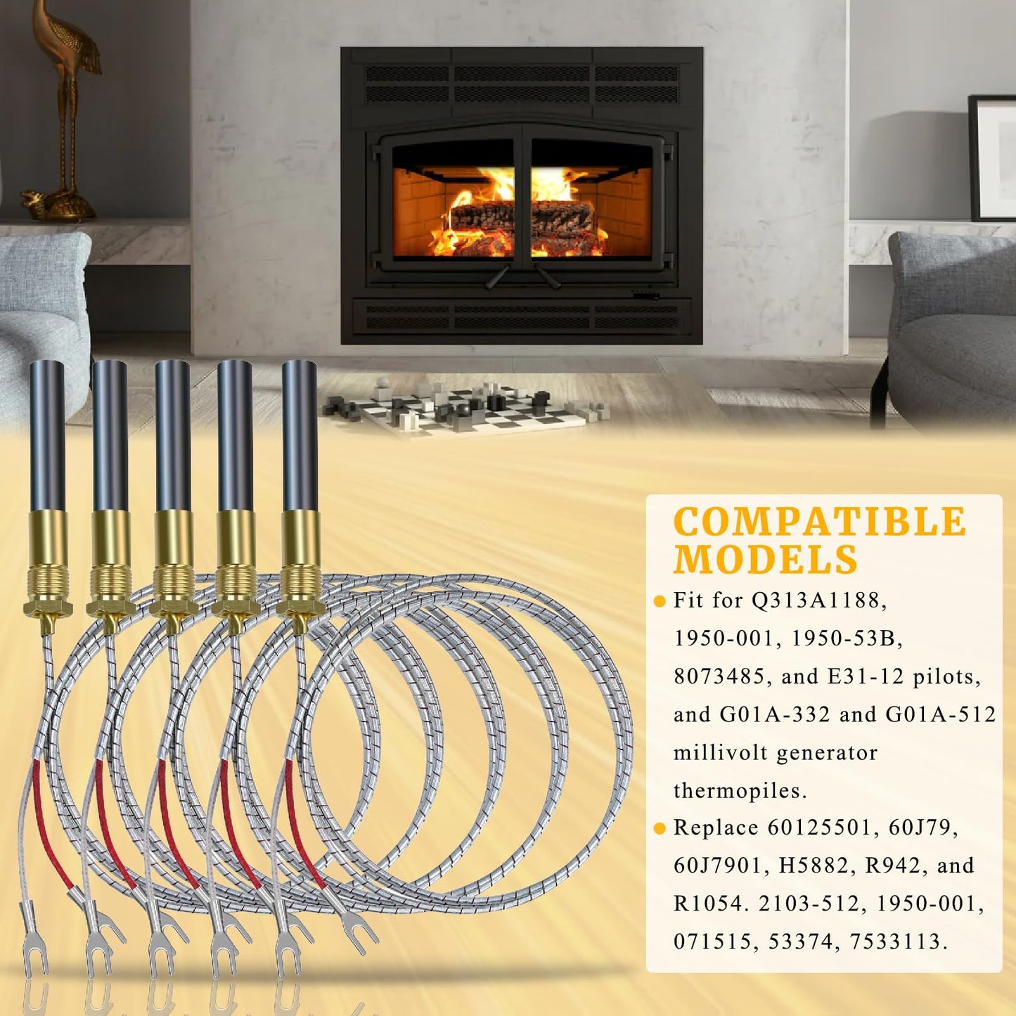 5 Pack Thermopile for Gas Fireplace 36" 750mv Fit for Pitco Frialator Southbend Oven Anets Fryer Parts Water Heater Gas Stove Fireplace Stoves Pilot Burner Generator Thermocouple Replace 60125501