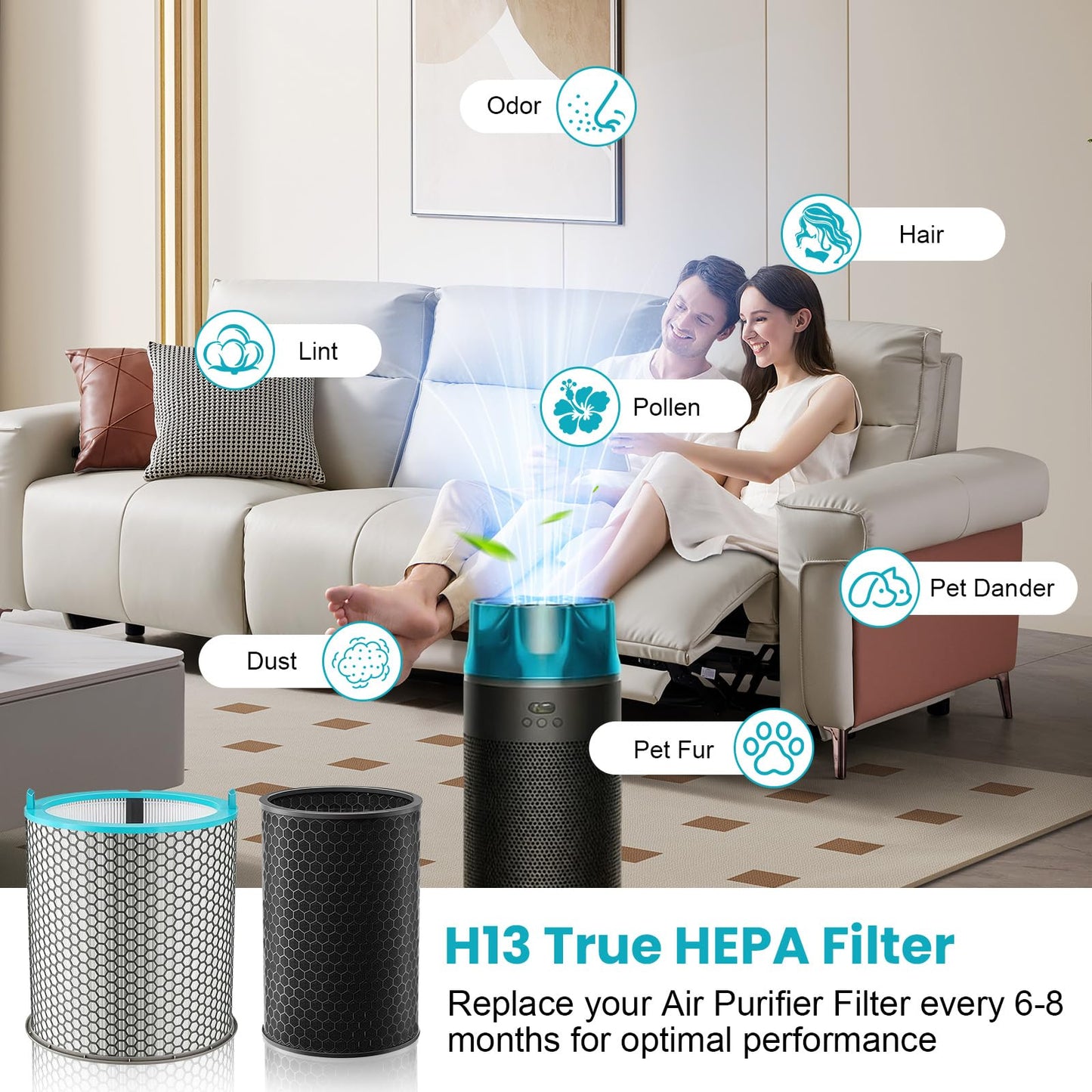 HJ10 Replacement Filter Compatible with Dyson Hush-Jet Air Purifier, 3 in 1 True HEPA High-Efficiency Activated Carbon Filter for Pet Dander for Home Large Room