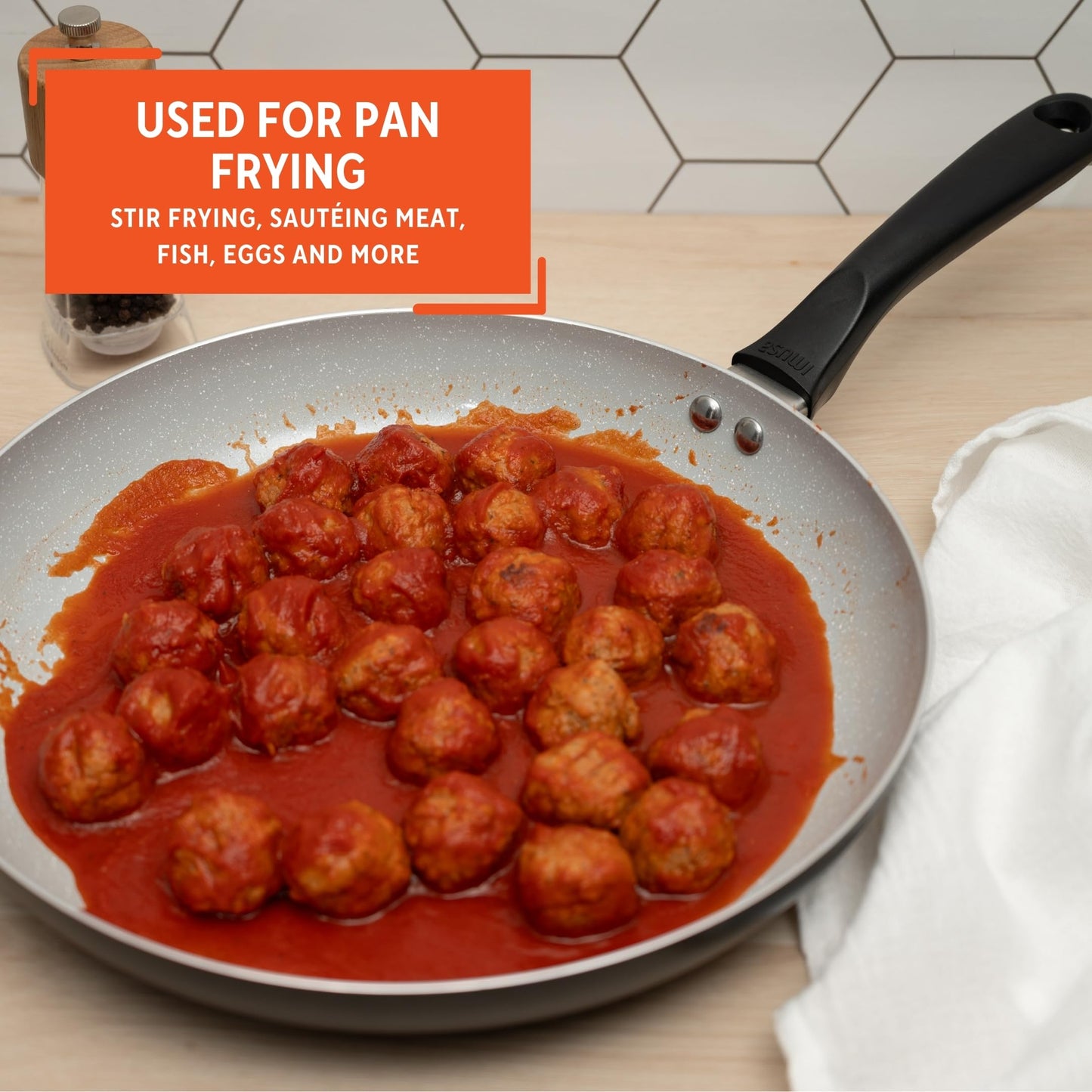 IMUSA 12" Premier Ceramic Nonstick Fry Pan with Cool Touch Handle, Matte Black