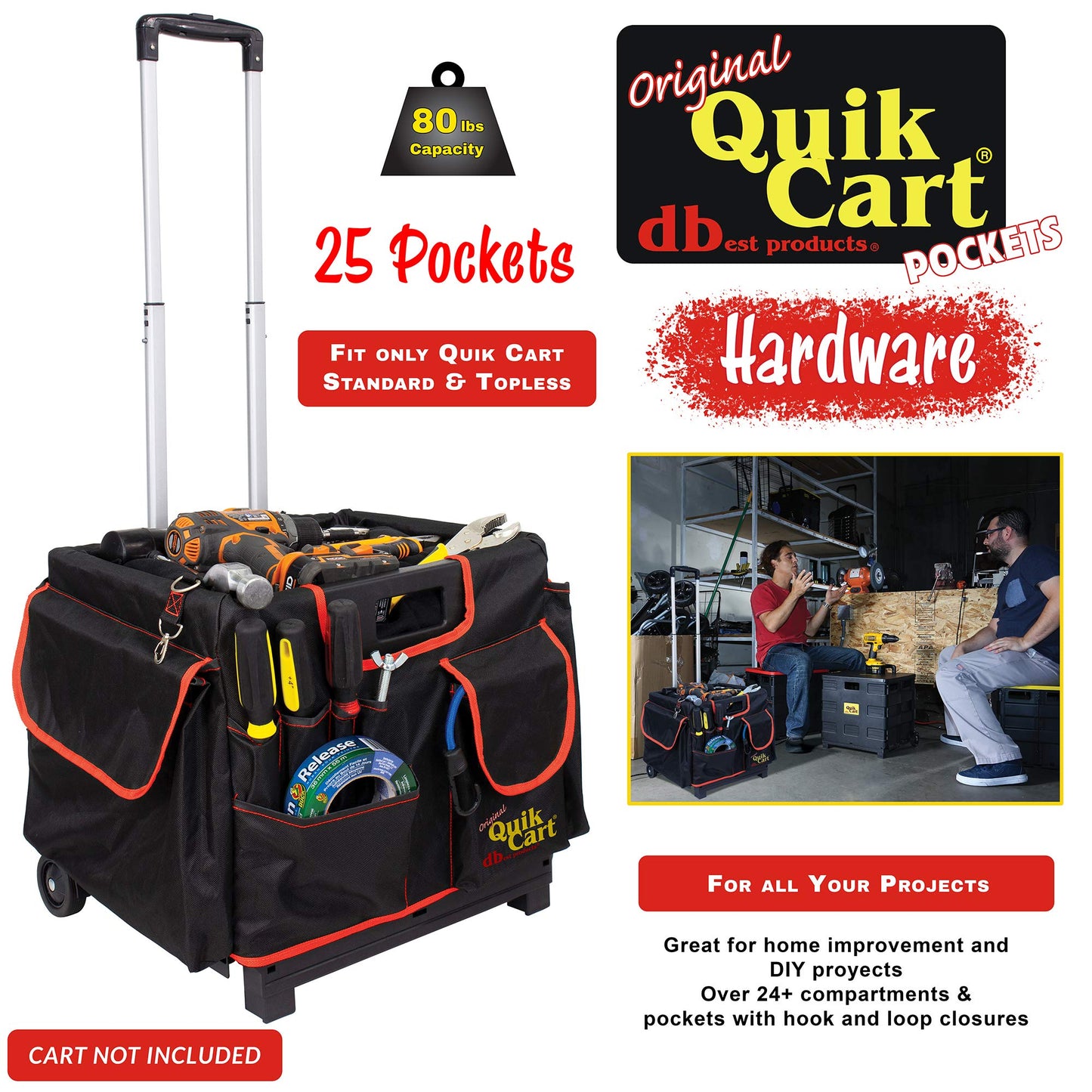 dbest Quik Cart Pockets, Black, Unisex, 20-Pocket Caddy for Easy Organization and Storage