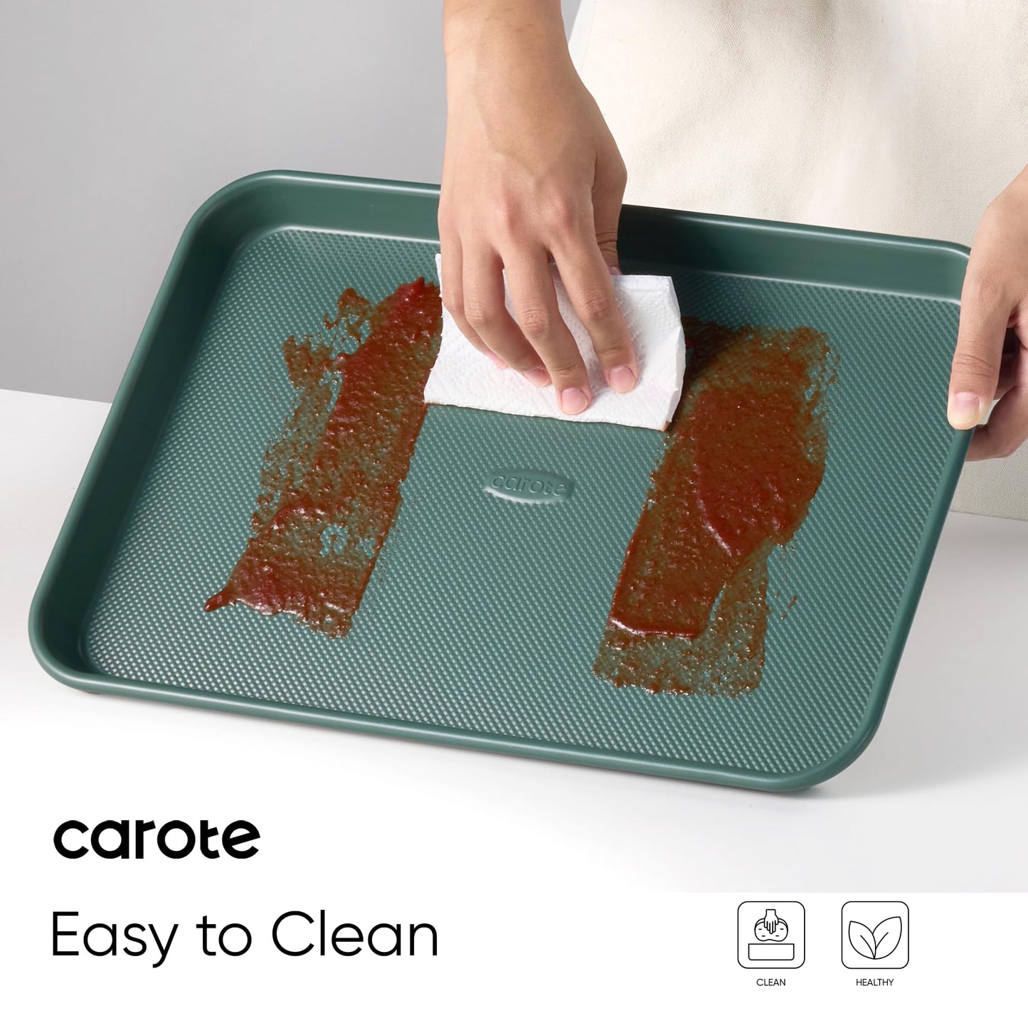 CAROTE 3-Piece Baking Pan Set - Bakeware Set, Baking Sheet Set Including 13 Inch 15 Inch 17 Inch Sheet Pan, Cookie Sheet for Baking, Deep Olive Green