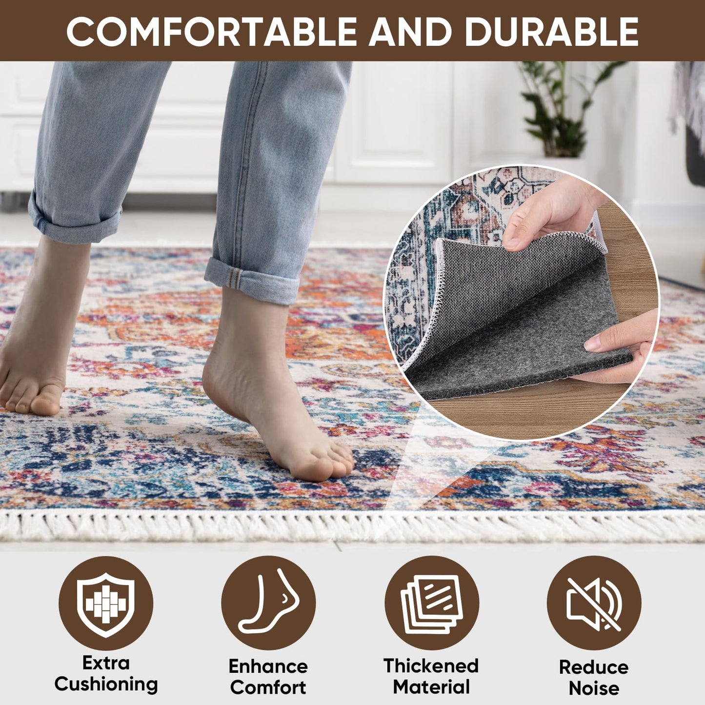 BALEINE Felt Non Slip Rug Pads, Extra Large 1/4" Thick Felt and Rubber Backing, Shock Absorbing Carpet Pad for All Carpets and Hardwood Floors (5x7 Ft)