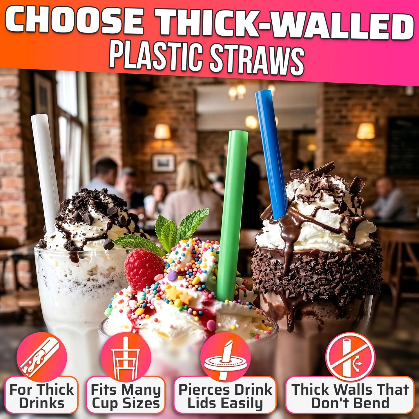 300 Pcs Boba Straws Individually Wrapped - 9.25"x0.4" Wide & Sturdy Jumbo Straws for Smoothies, Iced Coffee, Milkshakes & Bubble Tea - Disposable Boba Straw with Angled Tips, Cut-to-Fit Tall Tumblers