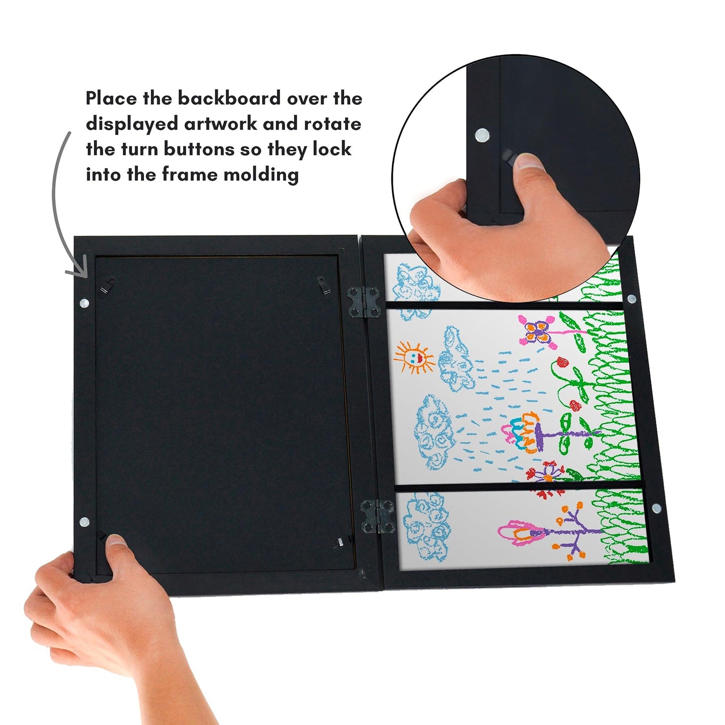 Americanflat 10x12.5 Kids Art Frame - Front Loading Picture Frames Hold 100 Artworks - Use as 8.5x11 Picture Frame with Mat - My Mini Masterpiece - Hanging Hardware and Built-in Easel Included - Black