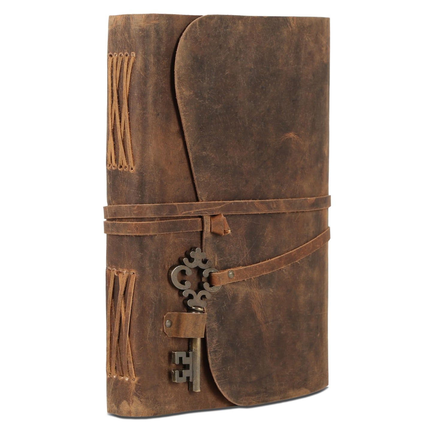 Leather Journal with Deckle Edge Paper 8x6 inch and Vintage Key | Handmade Writing Notebook Diary | Bound Daily Notepad for Men & Women Medium, Sketch/Writing pad for Artists