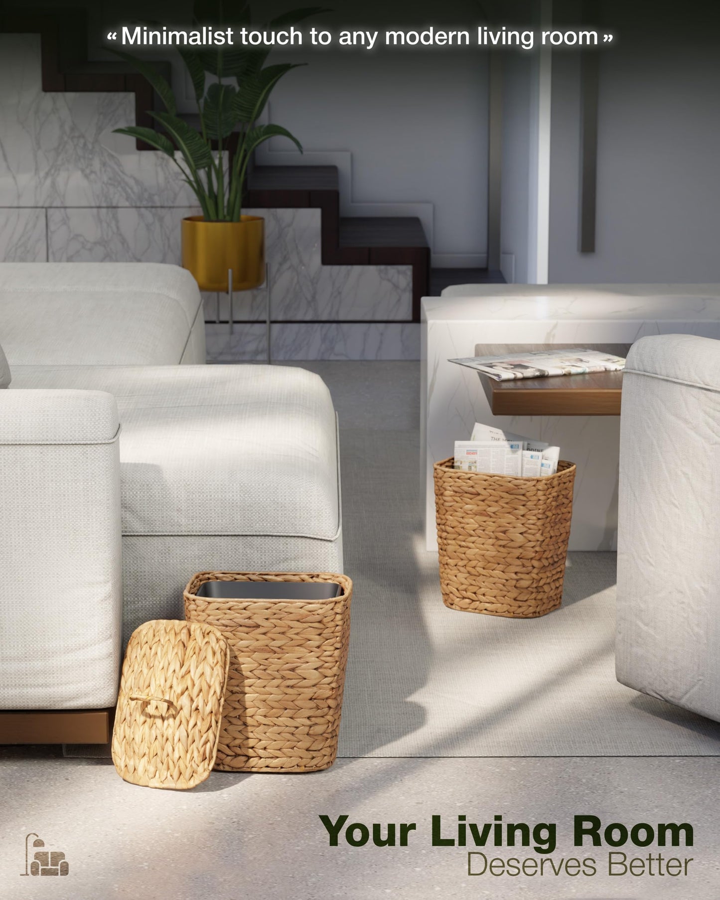 BLUEWEST 2.6 Gallon Wicker Bathroom Trash Can with Lid, Handwoven Rattan Wastebasket with Removable Plastic Inner Bin Decorative Waste Basket for Bedroom, Office, or Kitchen