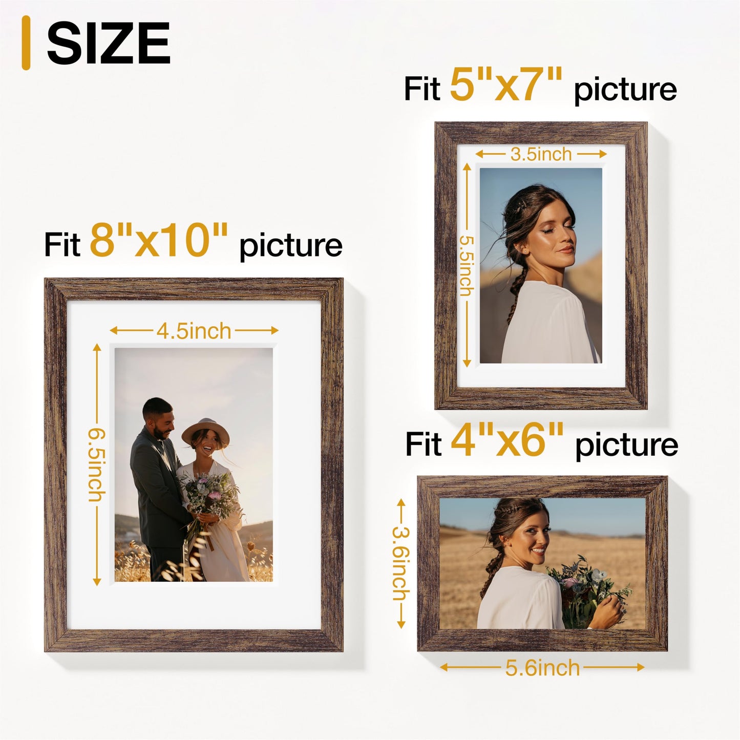 Vittanly 15 Pack Picture Frames Collage Wall Decor for Mounting or Tabletop Display, Gallery Frame Set for Family, Multi Sizes Including 3pcs 8x10, 6pcs 5x7, 6pcs 4x6, Brown