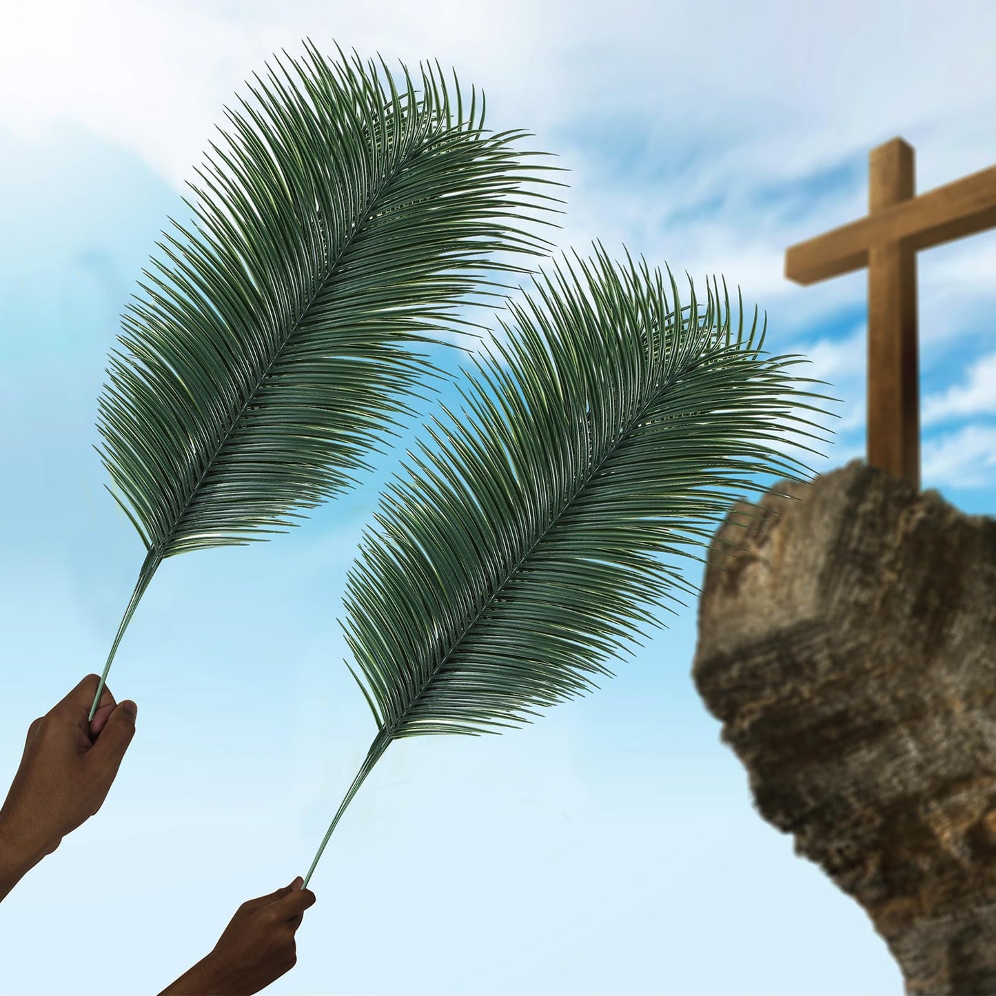 Hotop 50 Pcs Passover Large Palm Leaves 31 Inches Feast of Tabernacles Artificial Fake Palm Luau Party Greenery Leaves for Safari Jungle Stems Fronds Plant Beach Party Supplies