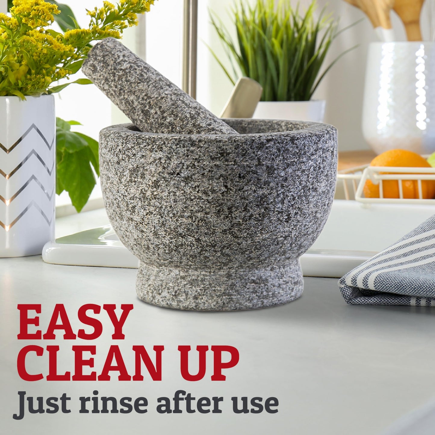 PriorityChef Mortar and Pestle Set, Heavy Duty Natural Granite, Make Fresh Guacamole at Home, Solid Stone Grinder Bowl, Herb Crusher, Spice Grinder, 1.5 Cup Size, Unpolished Grey