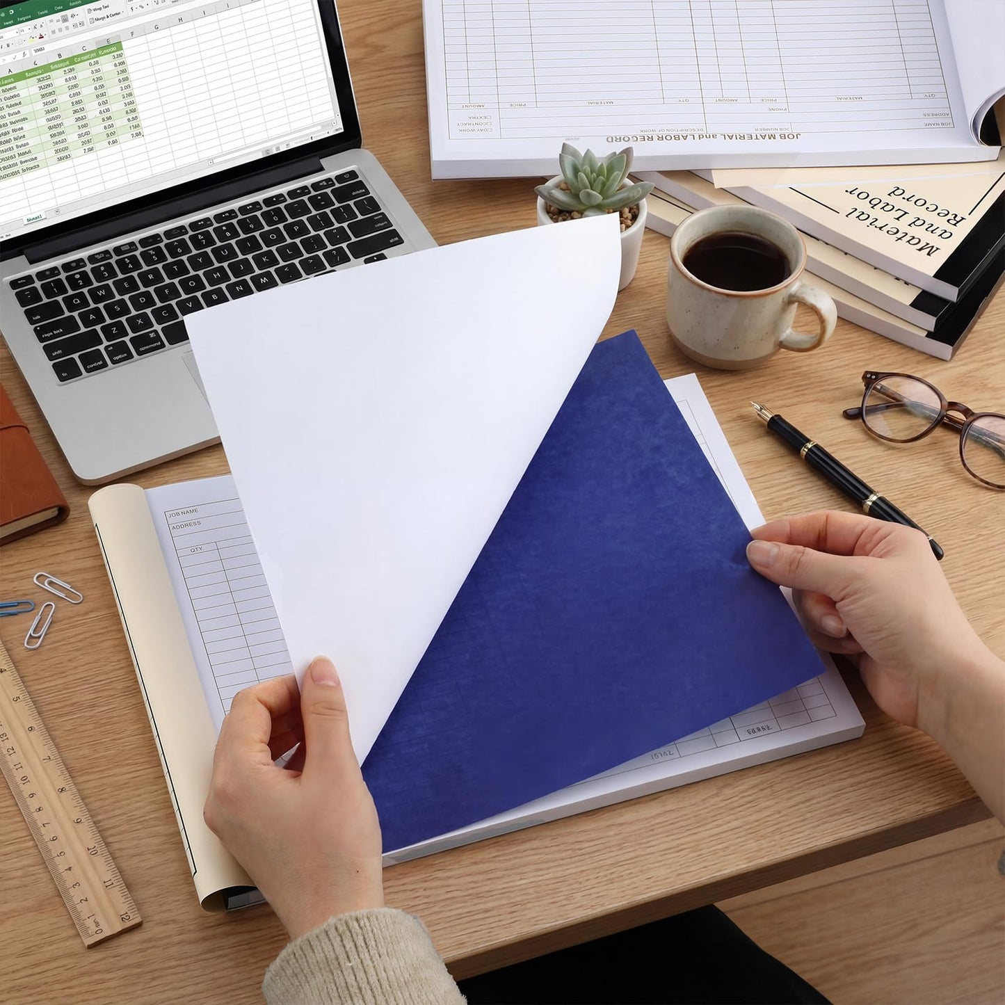 Epakh 5 Pack Material and Labor Records Pads - Job Forms Record 100 PCS Each Precut Lines with Carbon Copy for Small Business Construction Industry