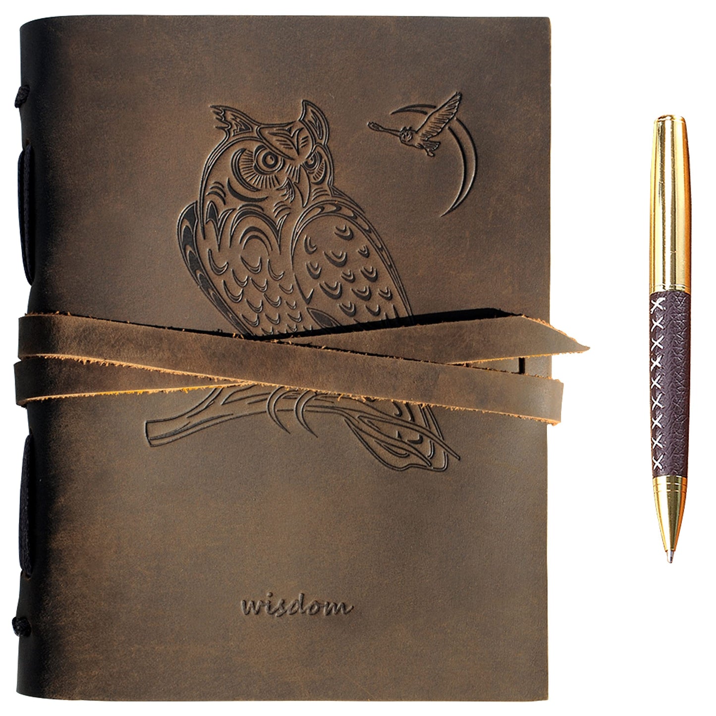 Sovereign-Gear Leather Bound Journal for Men and Women, Handmade Gift Set with Owl Embossed Journal and Stylish Pen, Vintage and Classic, Notebook, Sketchbook, Planner and Diary (300 Pages) (8x6)