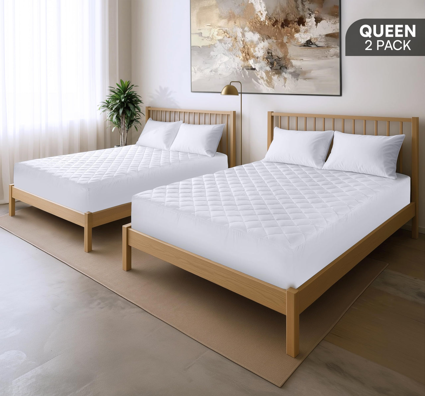 Utopia Bedding 2 Pack Quilted Fitted Mattress Pad, Queen Size, Elastic Fitted Mattress Topper Protector and Cover with Deep Pocket Stretches up to 16 Inches, Machine Washable (White)