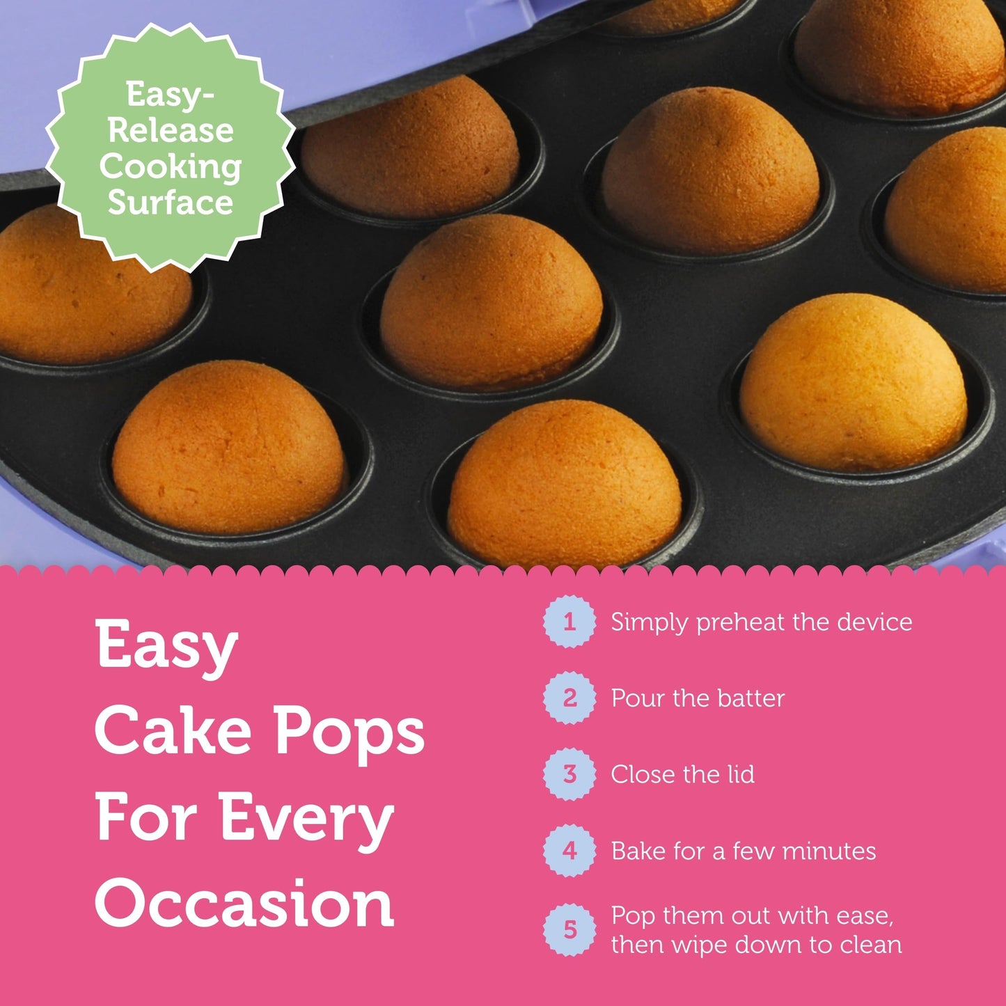 Babycakes Cake Pop Maker by Select Brands - Kit for Birthdays & More - Includes Decorating Stand & 50 Sticks - Features Non-Stick Coating - Makes 12 Cake Pops