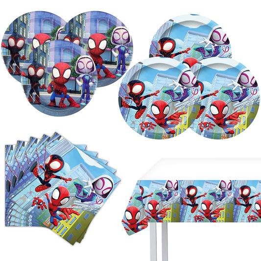 Spidey Birthday Decorations, 20 Plates, 20 Napkins and 1 Tablecover for Spidey Birthday Party Supplies, Spidey Theme Party Decorations