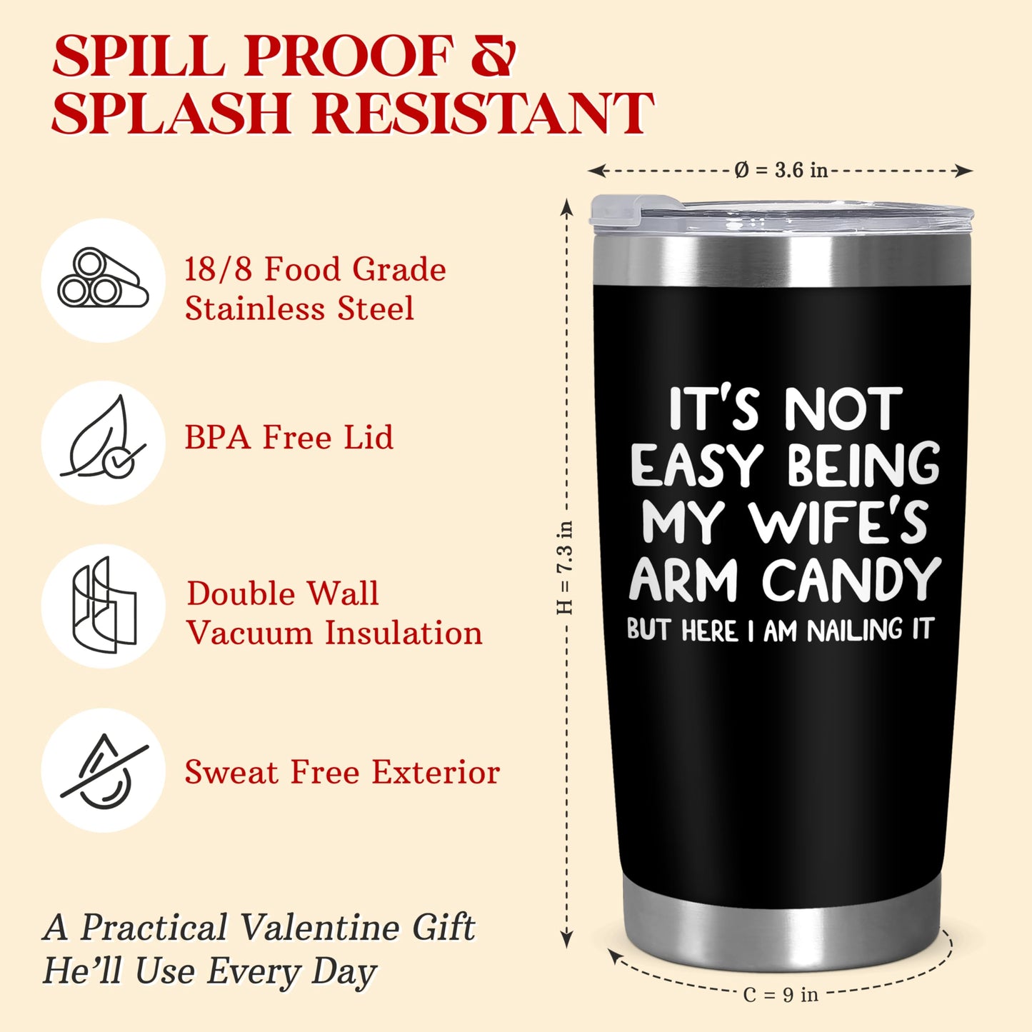 ARVEXO Gifts For Husband from Wife - 20 oz Stainless Steel Insulated Coffee Tumbler with Lid - Fathers Day Anniversary Wedding Birthday Gifts for Him Men Husband from Wife, Presents for Men